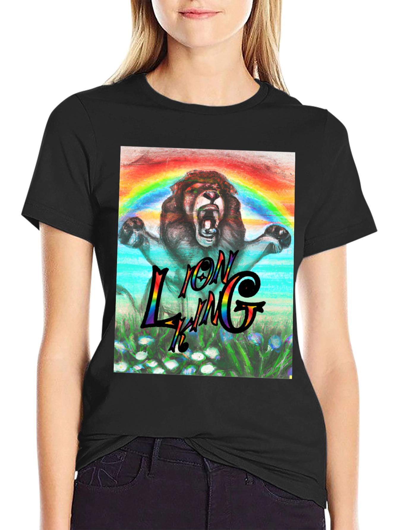 Lion King Rainbow Graphic Tee - Black