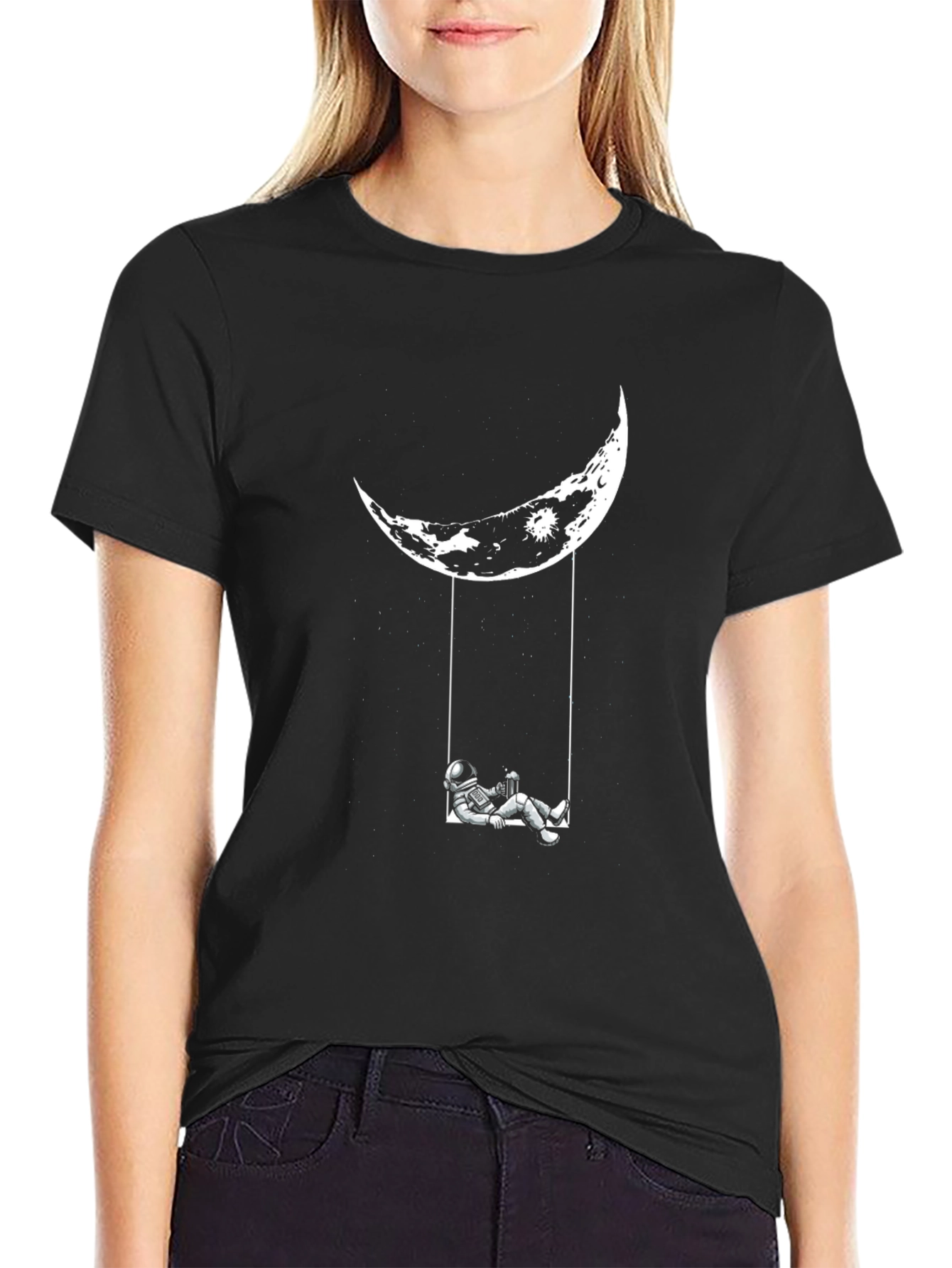 Astronaut Moon Swing Graphic Tee - Black