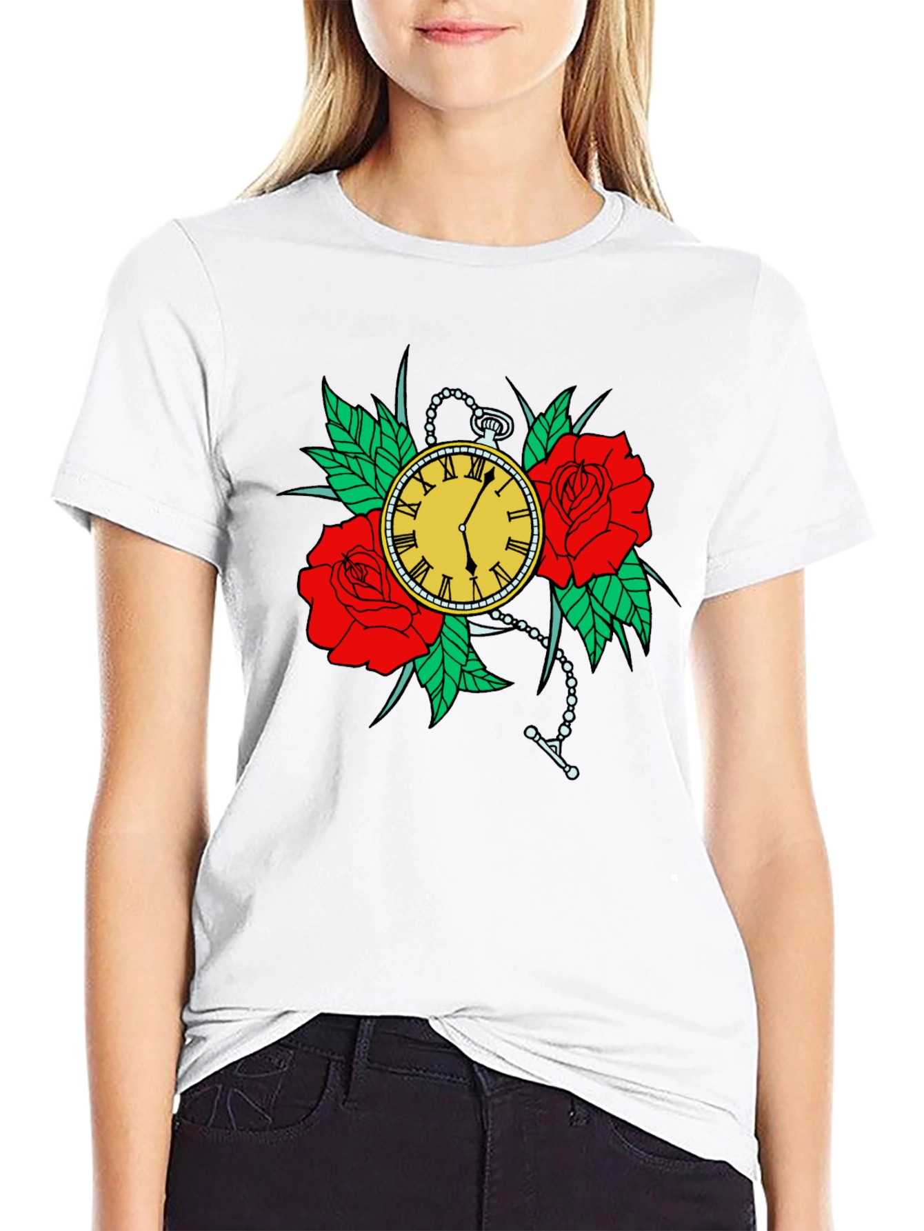 Time and Roses Graphic T-Shirt