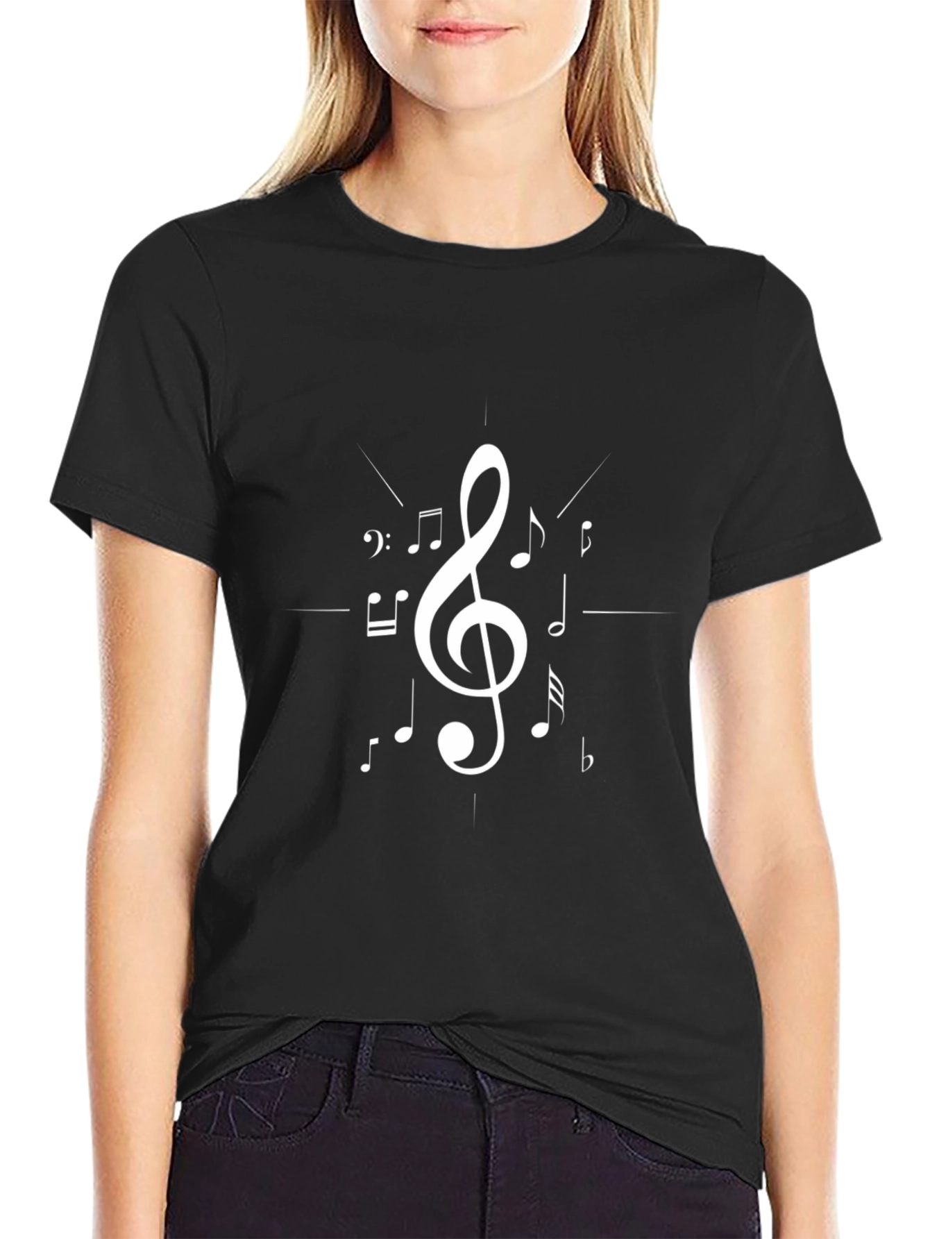 Music Note Graphic Print Black T-Shirt