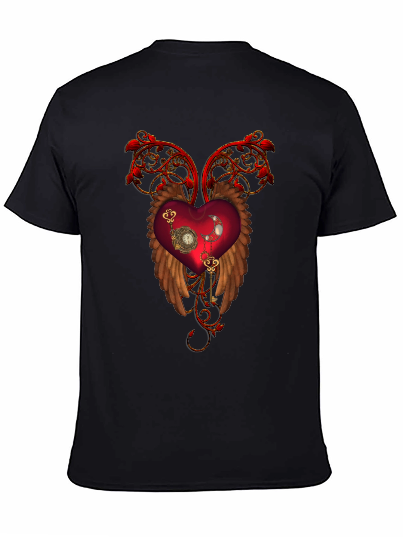 Steampunk Heart Wings Black T-Shirt
