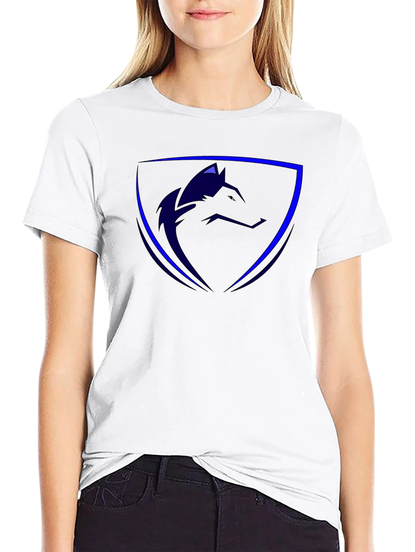 Cool Blue Wolf Shield Black T-Shirt