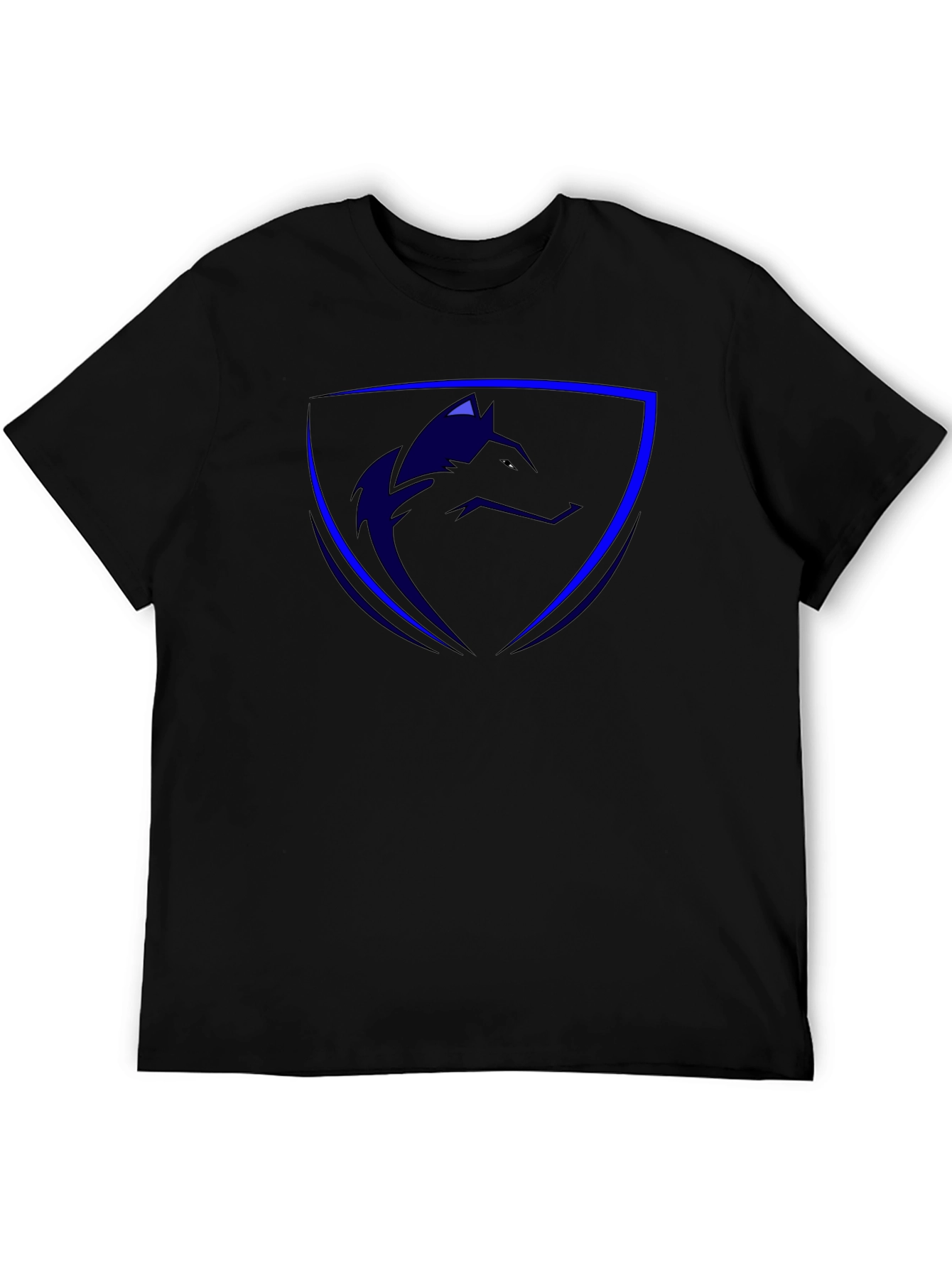 Cool Blue Wolf Shield Black T-Shirt