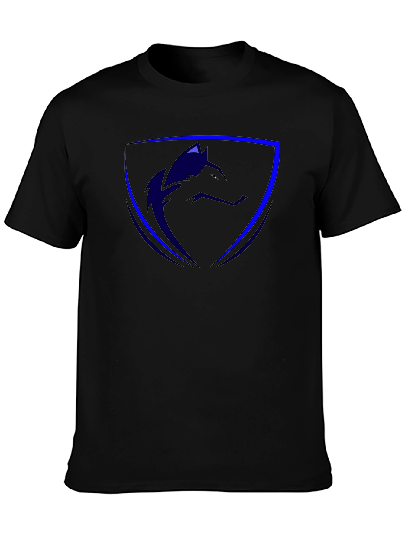 Cool Blue Wolf Shield Black T-Shirt