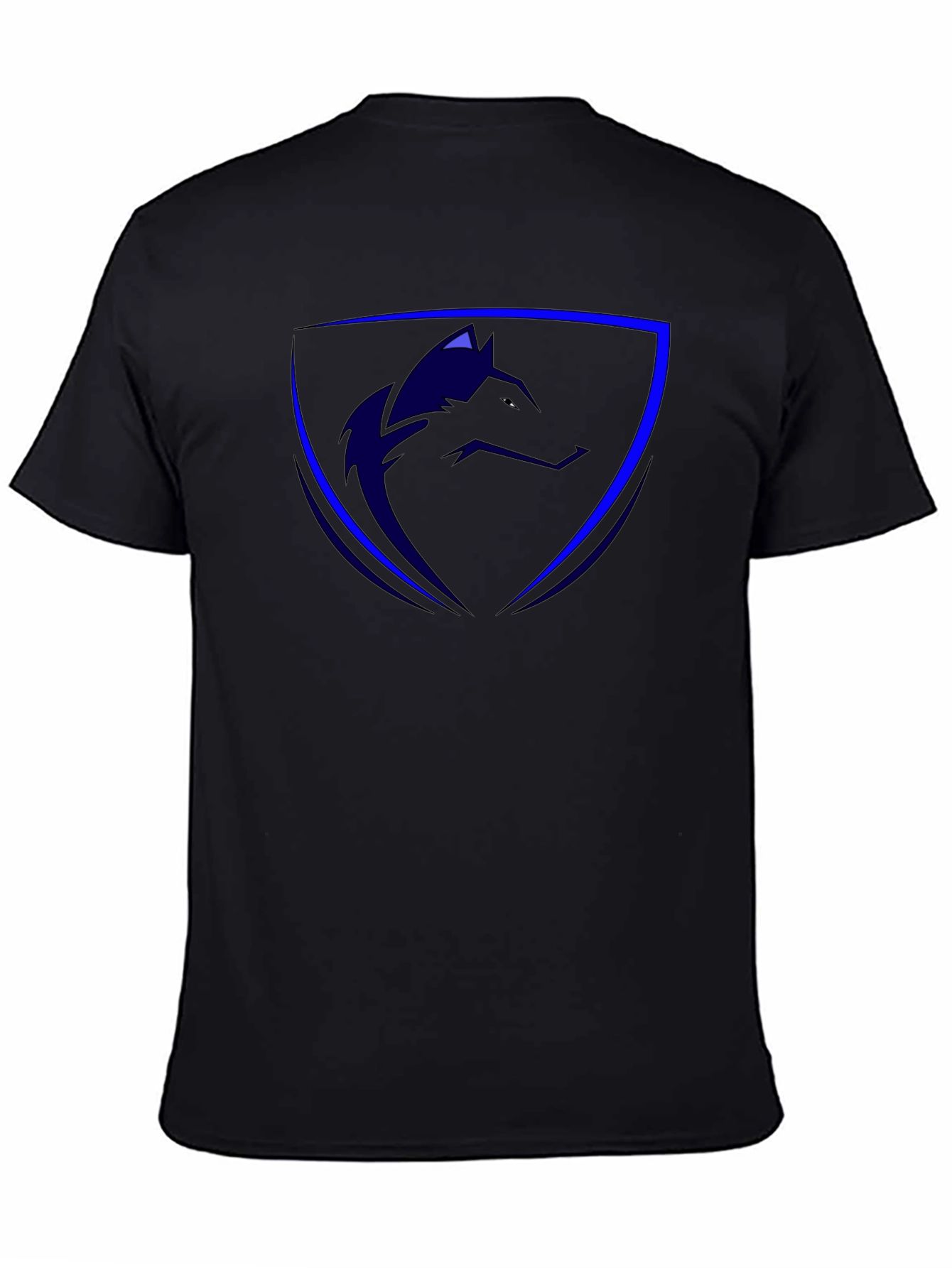Cool Blue Wolf Shield Black T-Shirt