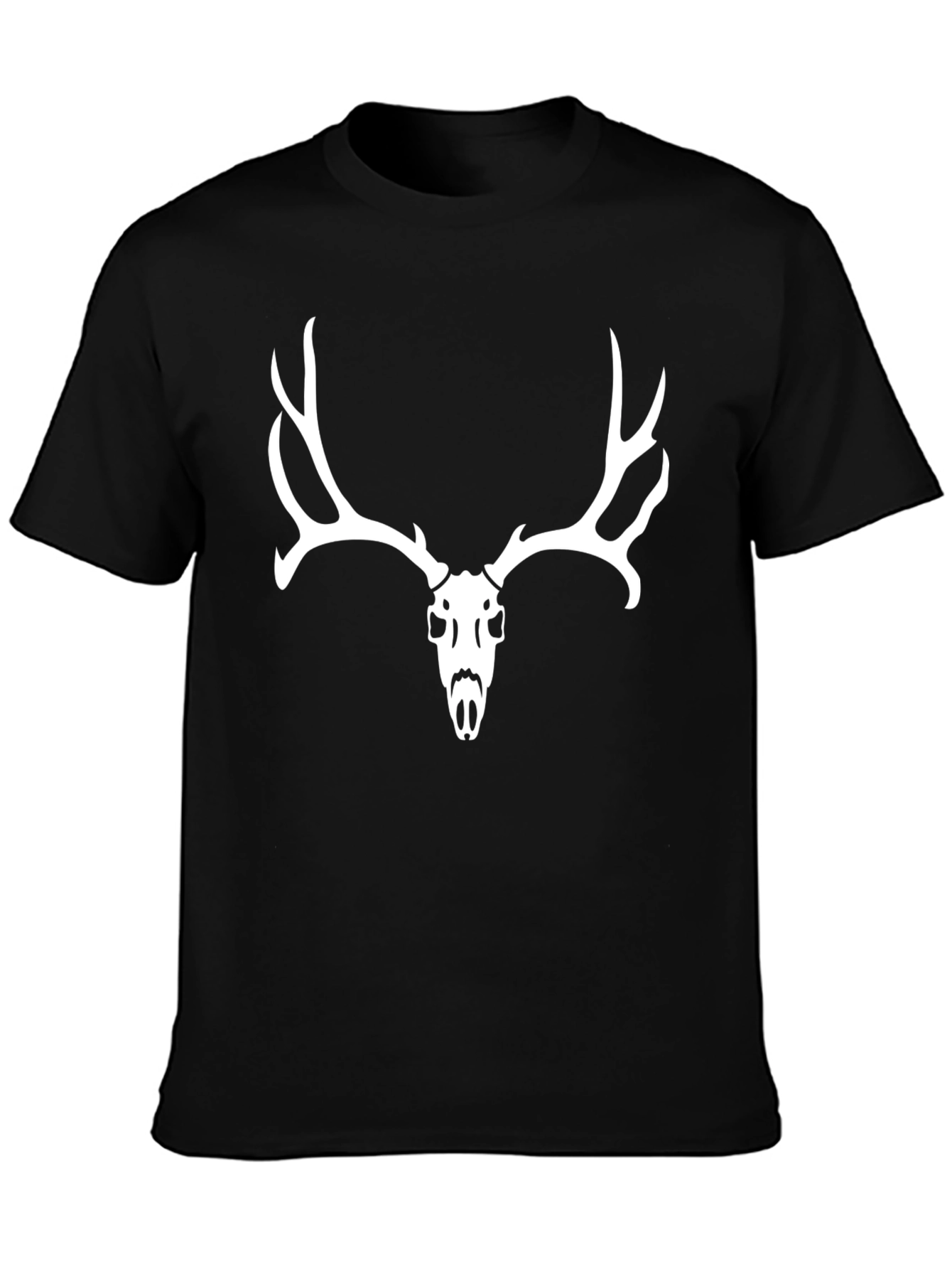 Black T-Shirt with White Deer Skull Graphic