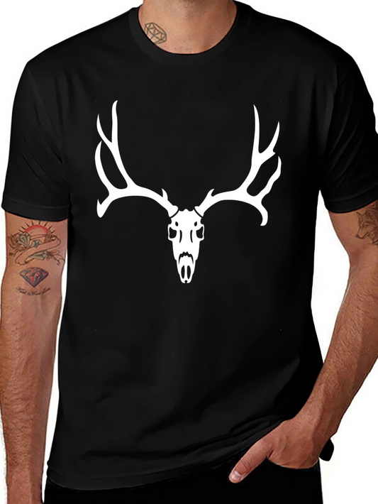Black T-Shirt with White Deer Skull Graphic