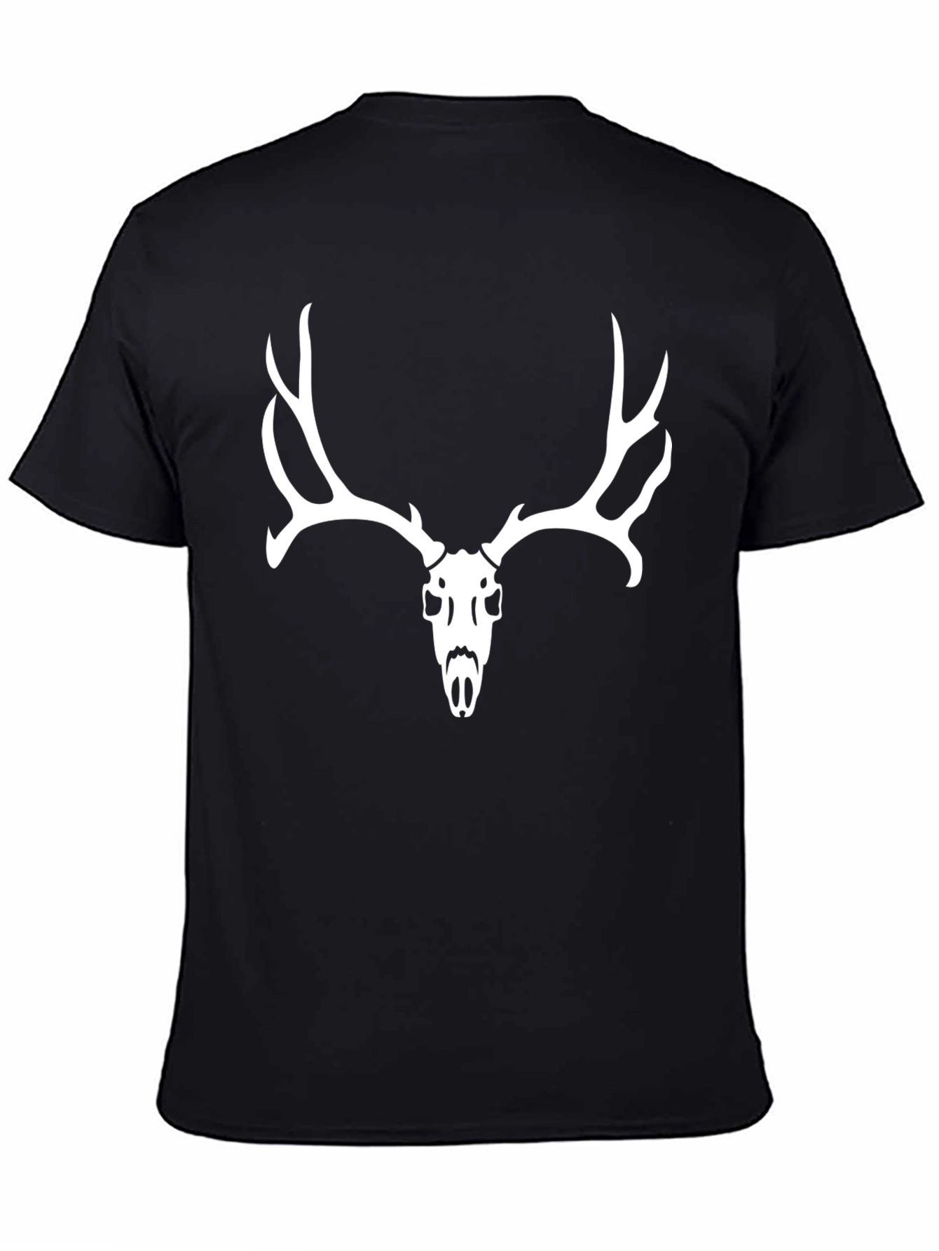 Black T-Shirt with White Deer Skull Graphic