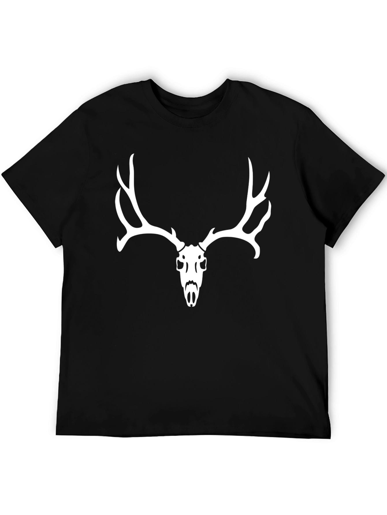 Black T-Shirt with White Deer Skull Graphic