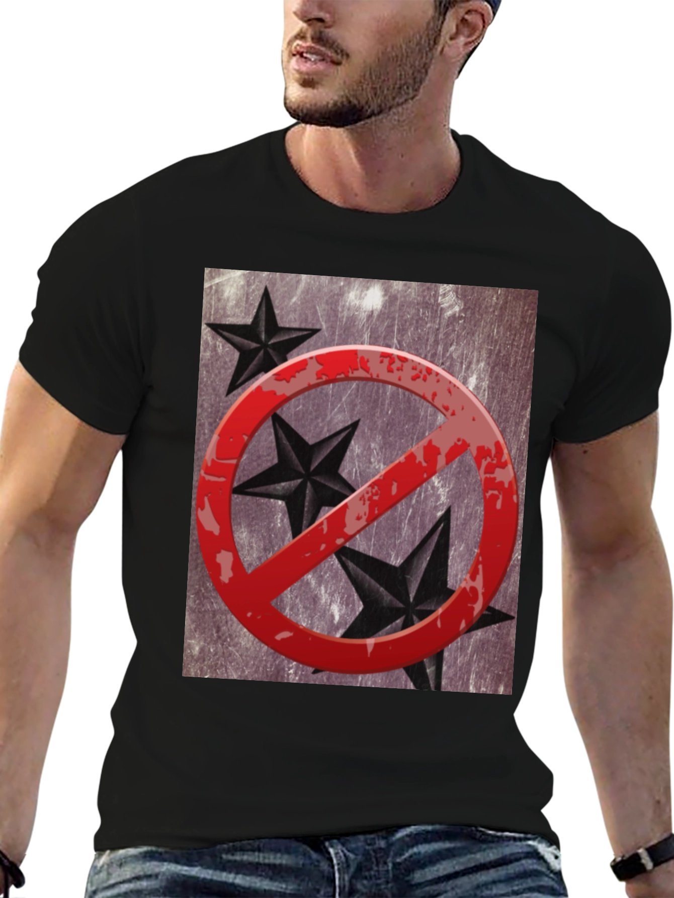 No Stars Graphic T-Shirt - Grunge Style Black Tee