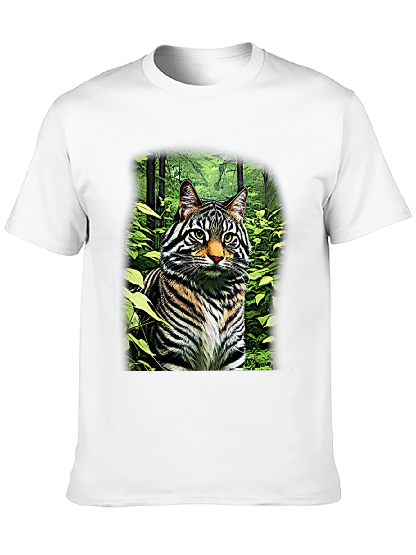 Striking Cat in Forest T-Shirt - Unique Design!