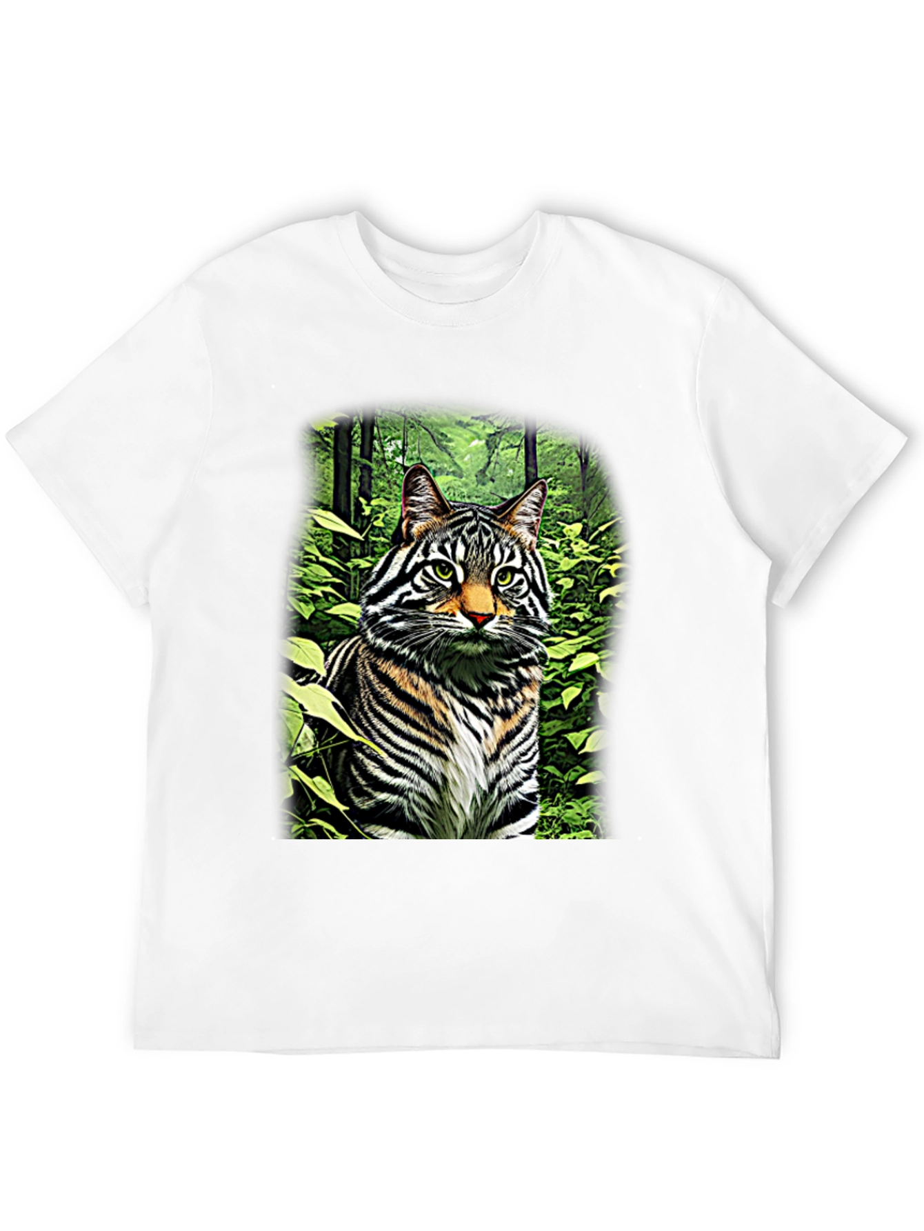 Striking Cat in Forest T-Shirt - Unique Design!