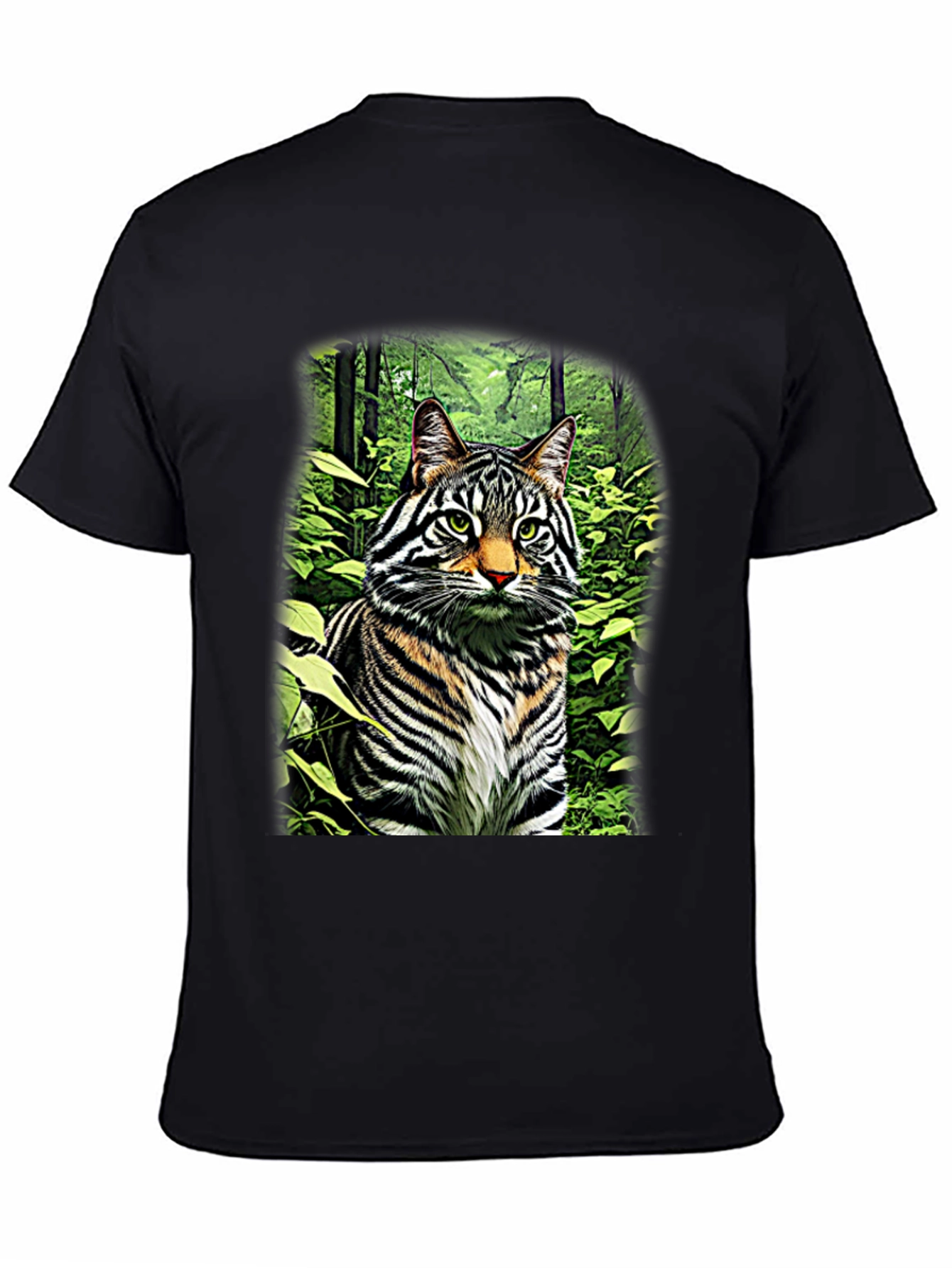 Striking Cat in Forest T-Shirt - Unique Design!