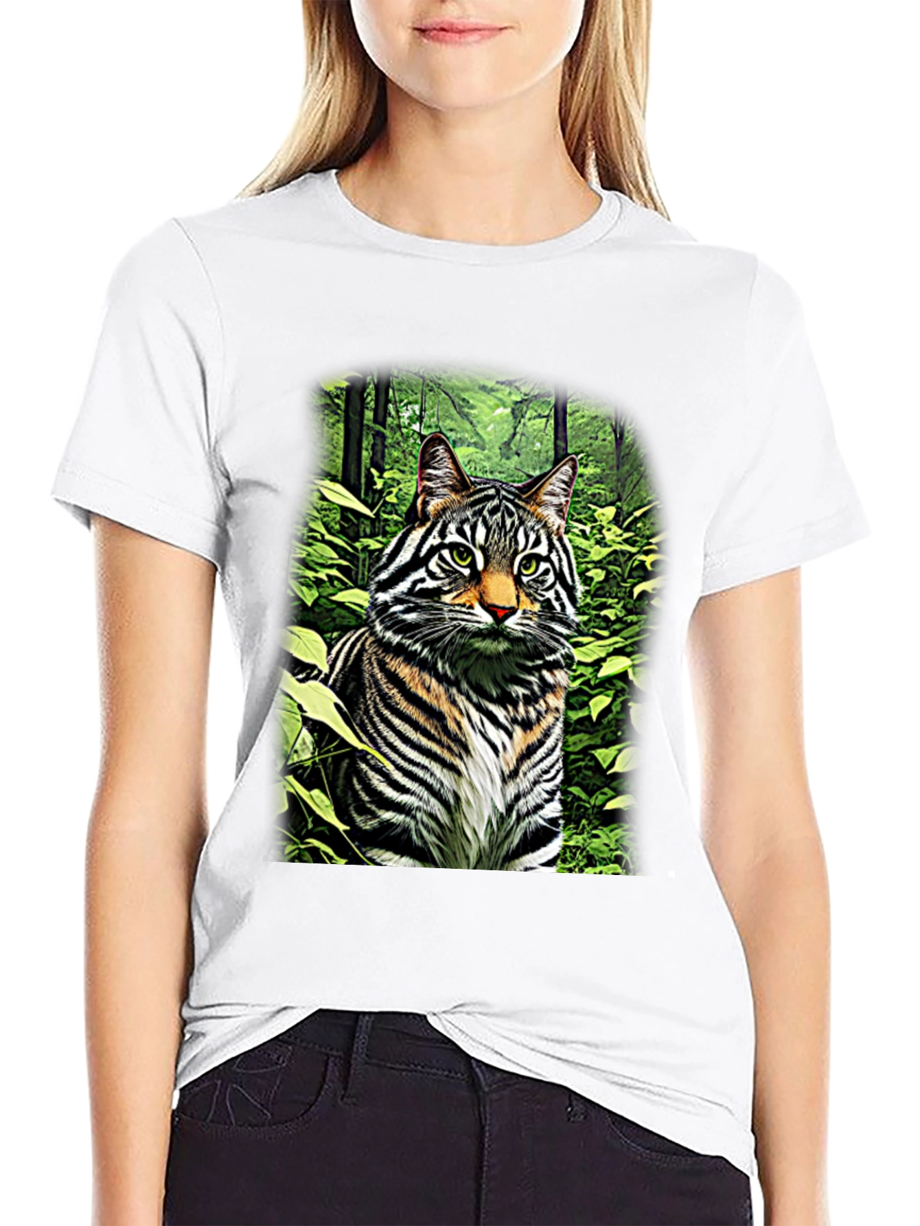 Striking Cat in Forest T-Shirt - Unique Design!