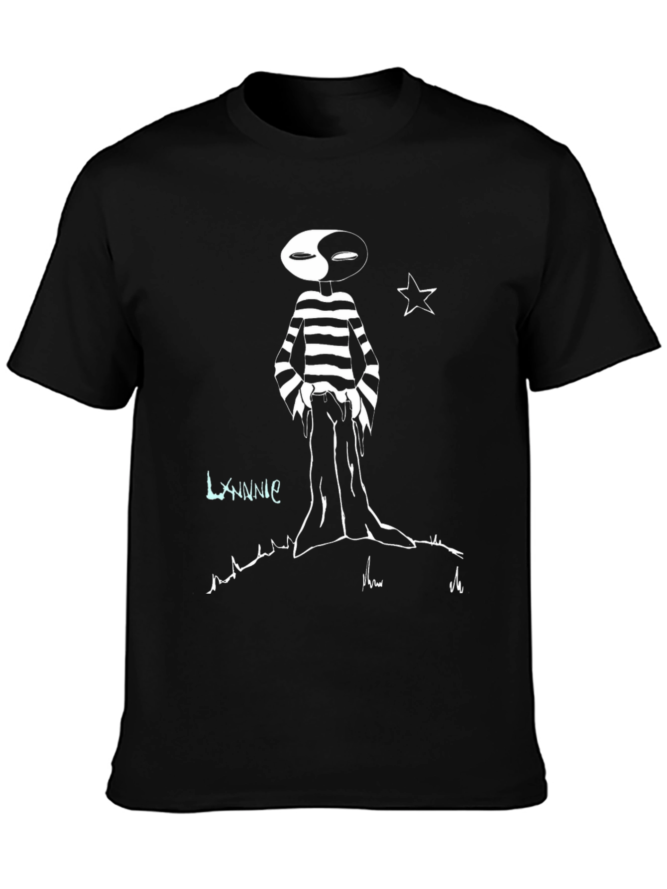 Yin Yang Alien Graphic Tee - Black Cotton Blend