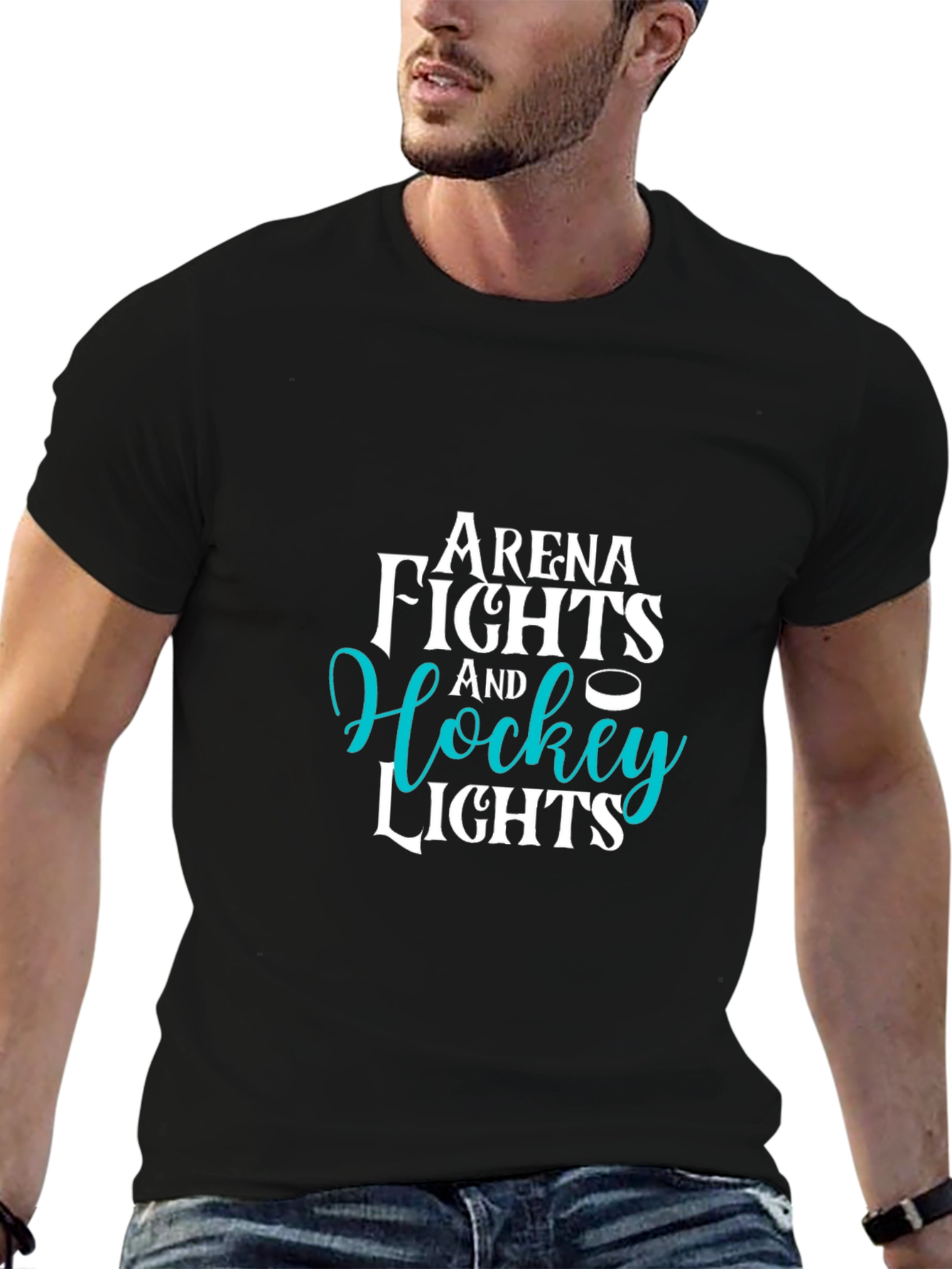 Arena Fights and Hockey Lights Black T-Shirt