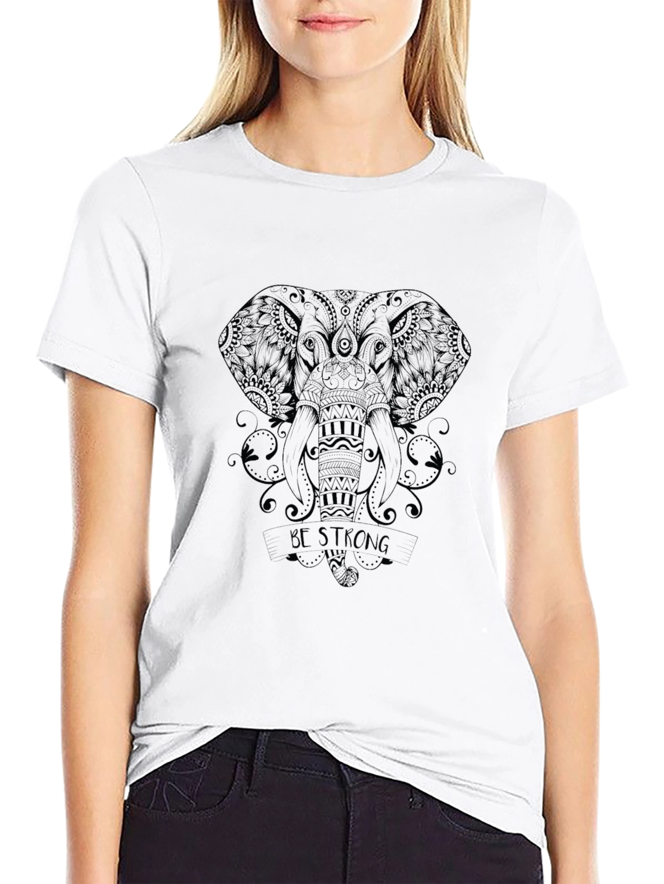 Be Strong Elephant Graphic Tee - Black