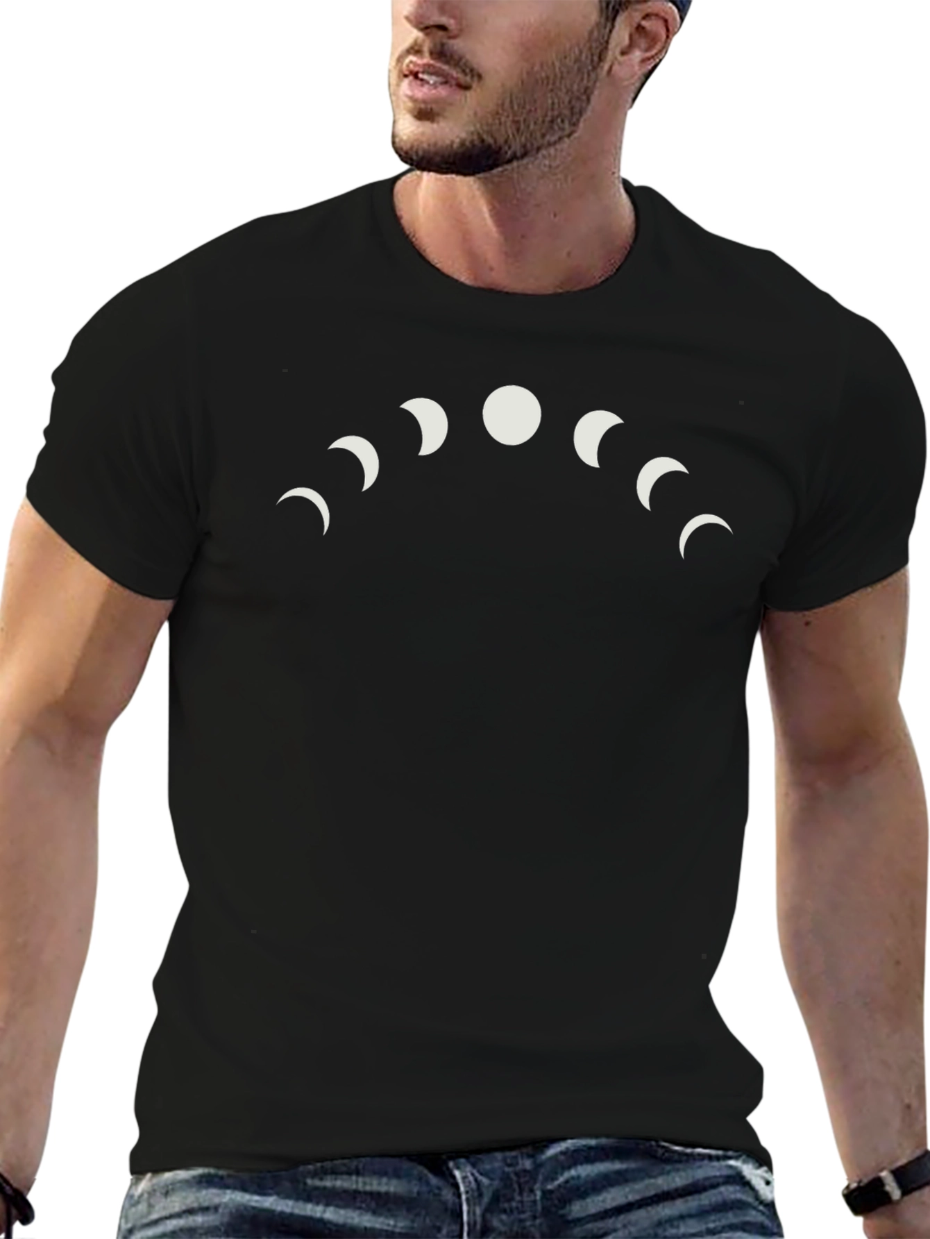 Lunar Phase Graphic Tee - Black Cotton T-Shirt