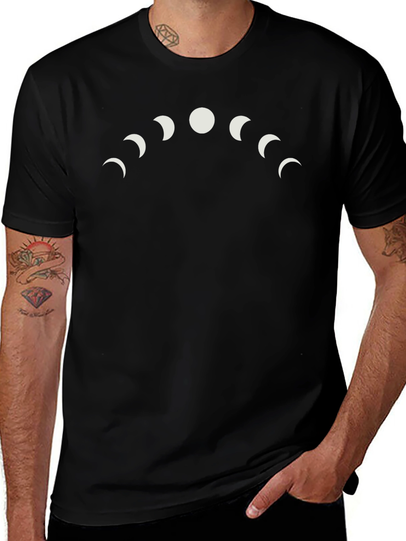 Lunar Phase Graphic Tee - Black Cotton T-Shirt