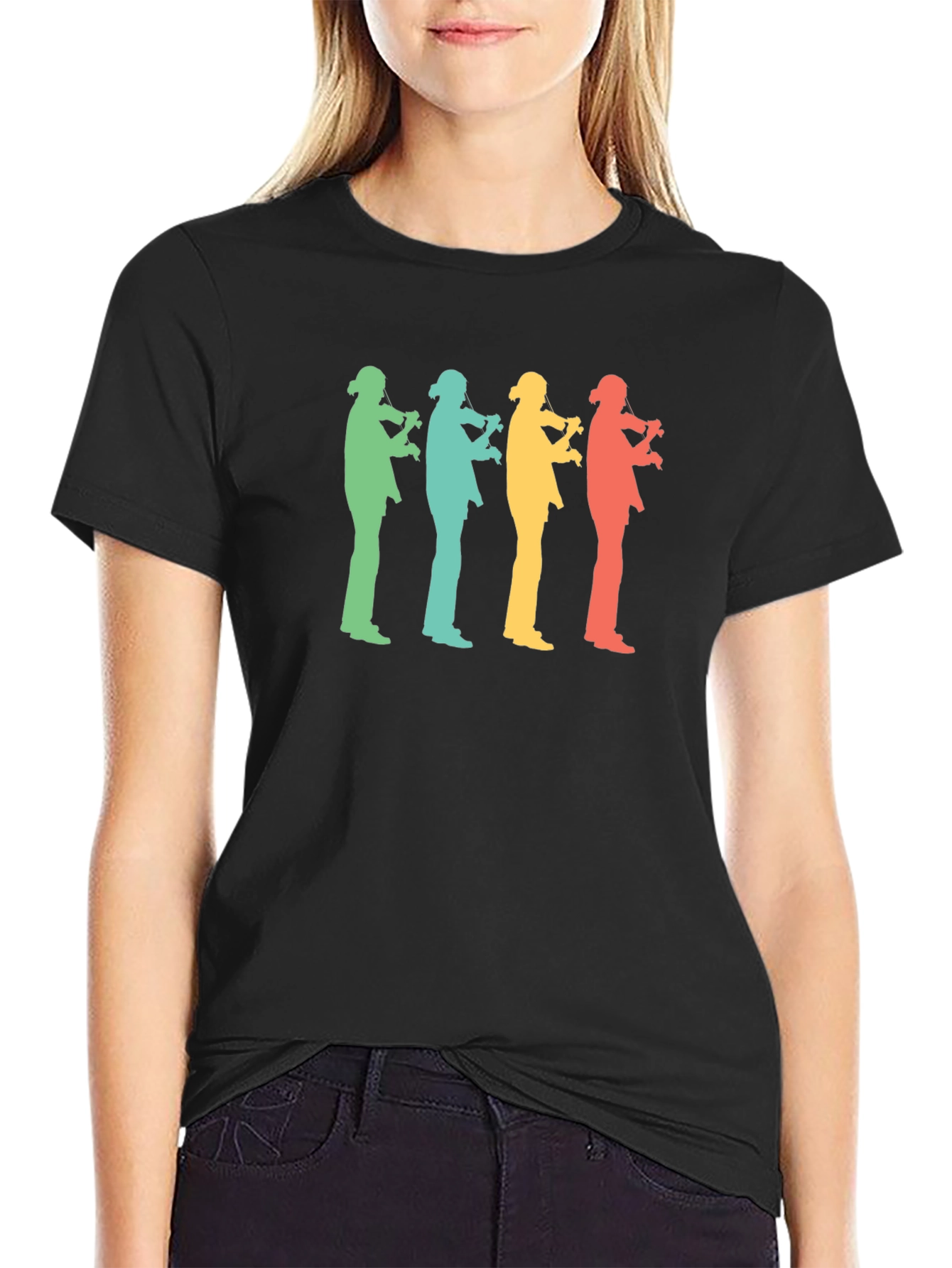 Retro Musician T-Shirt - Black Cotton Blend