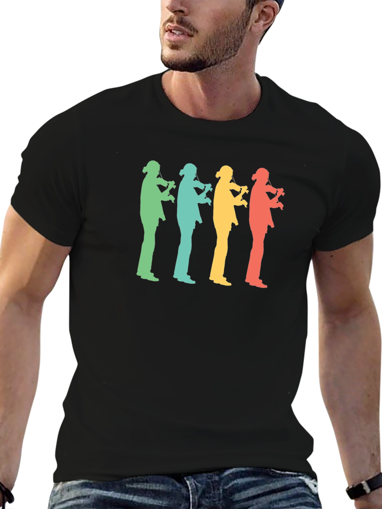 Retro Musician T-Shirt - Black Cotton Blend