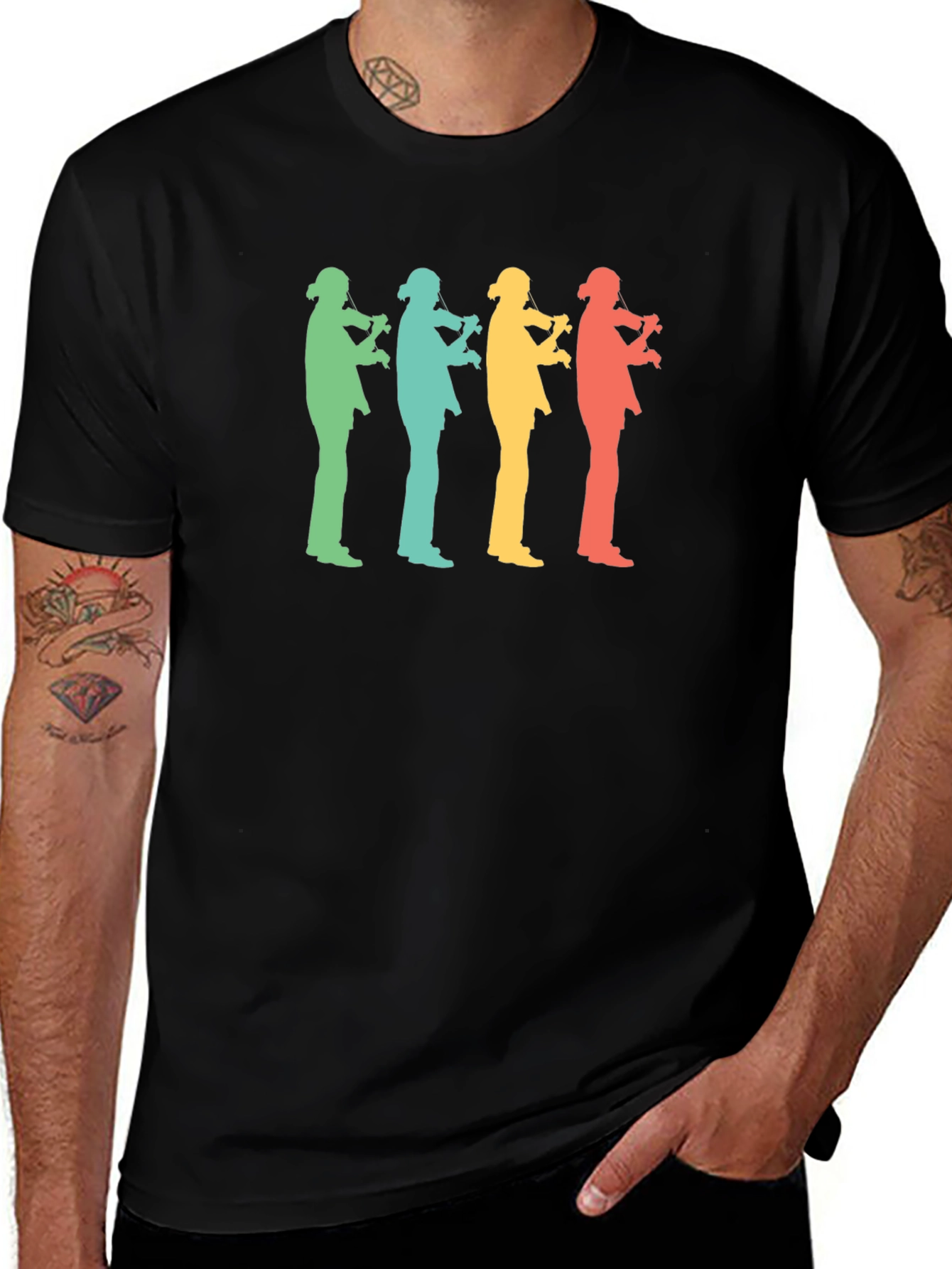 Retro Musician T-Shirt - Black Cotton Blend