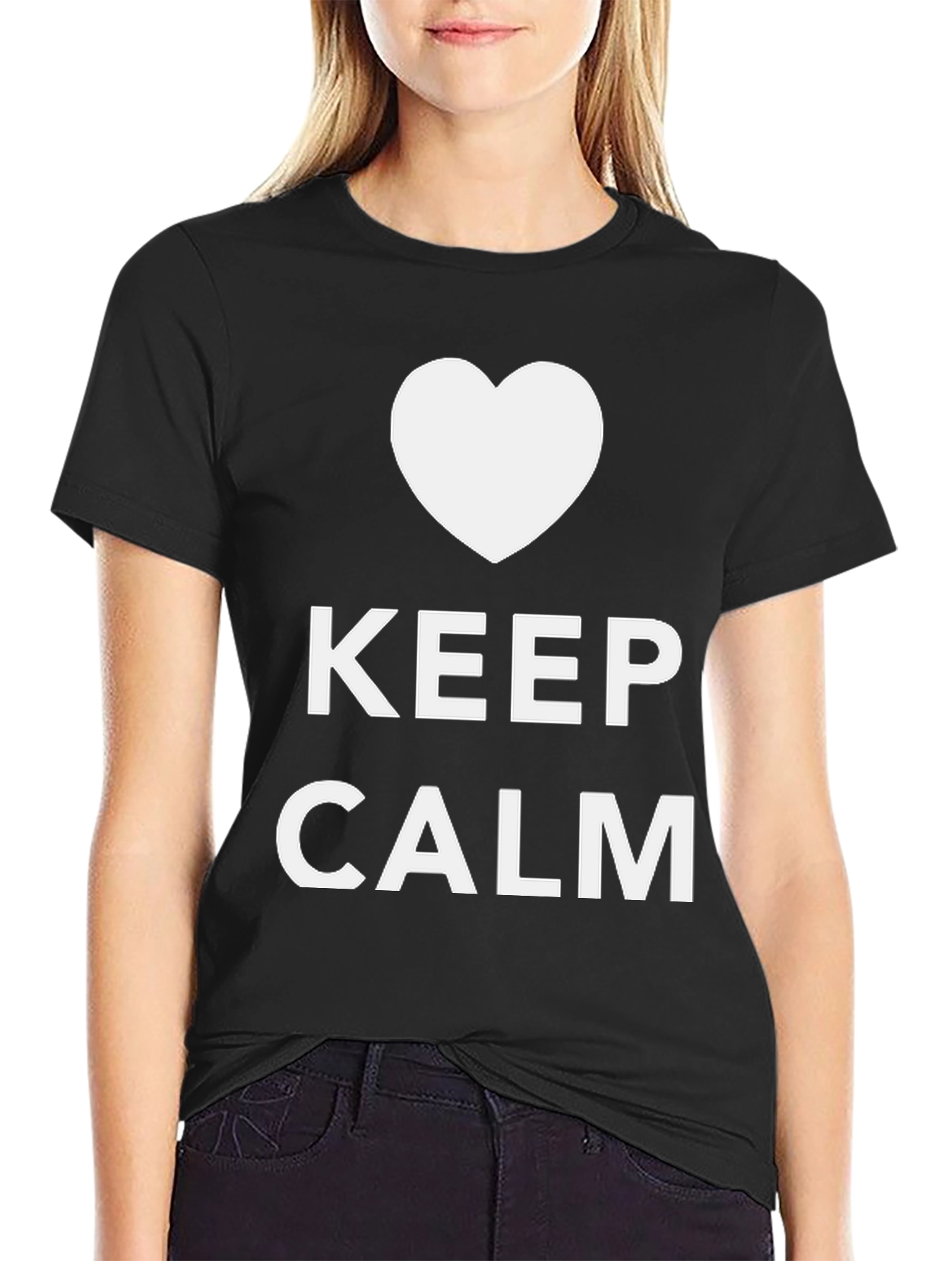Keep Calm Heart Graphic Black T-Shirt