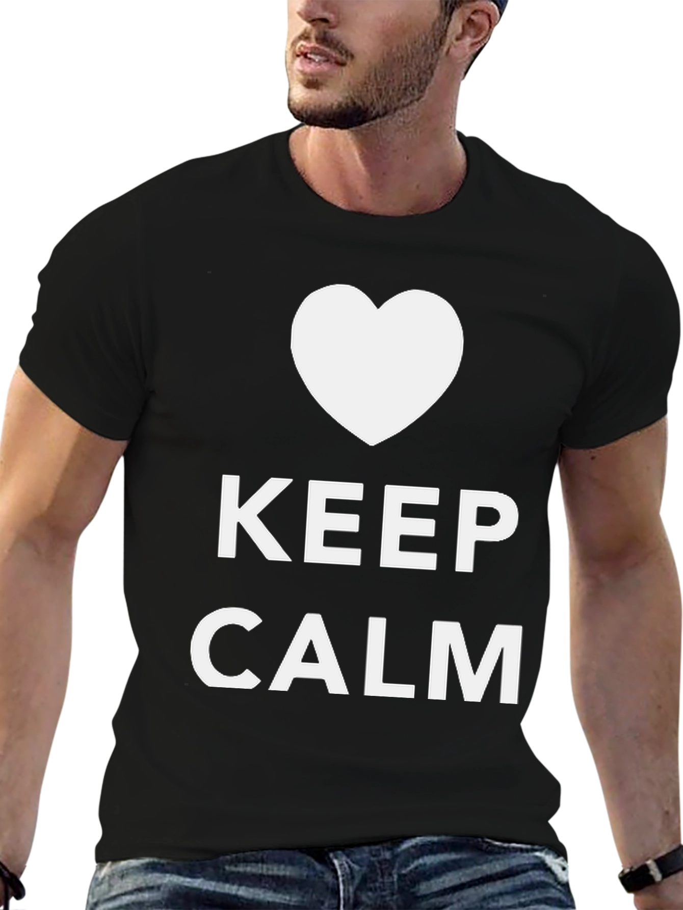 Keep Calm Heart Graphic Black T-Shirt