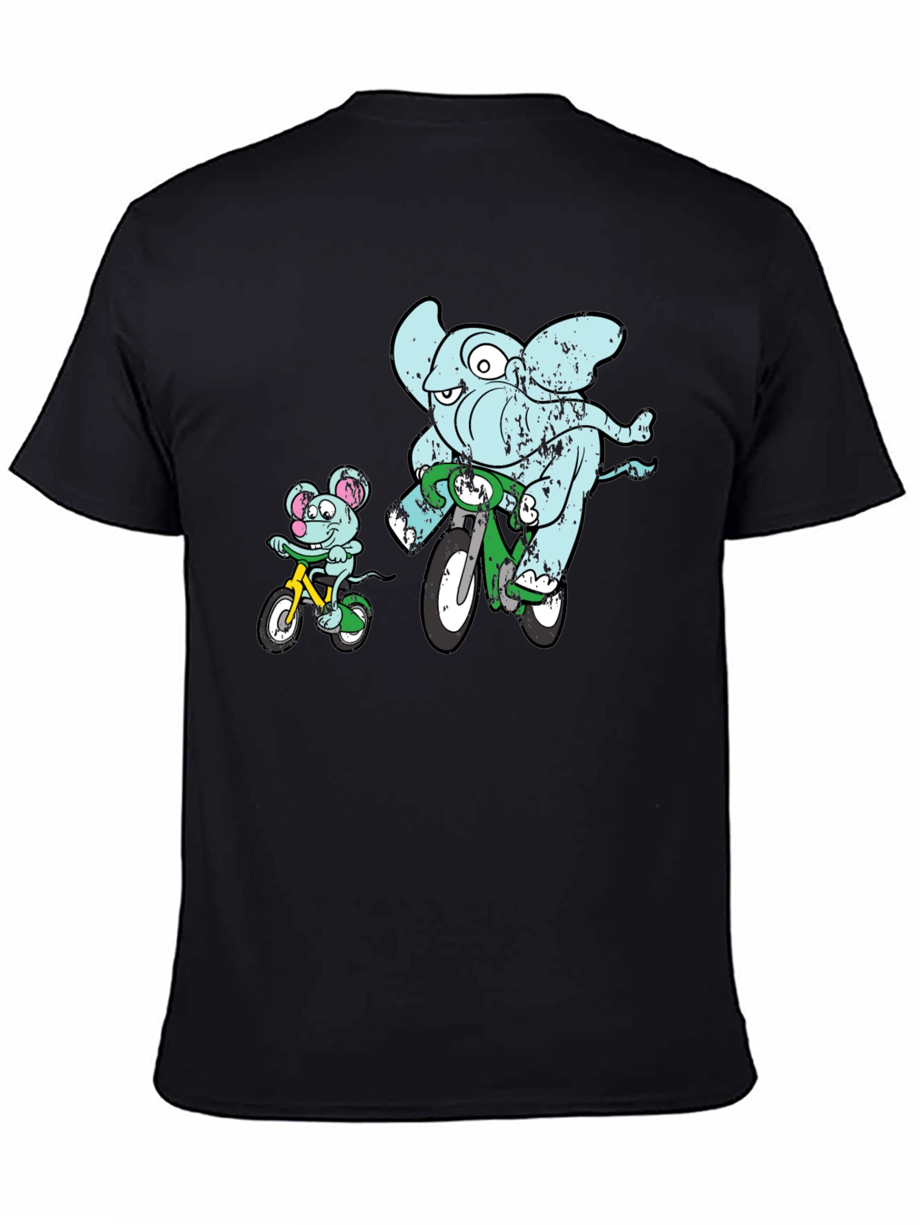 Elephant and Mouse Bicycle Ride T-Shirt - Black