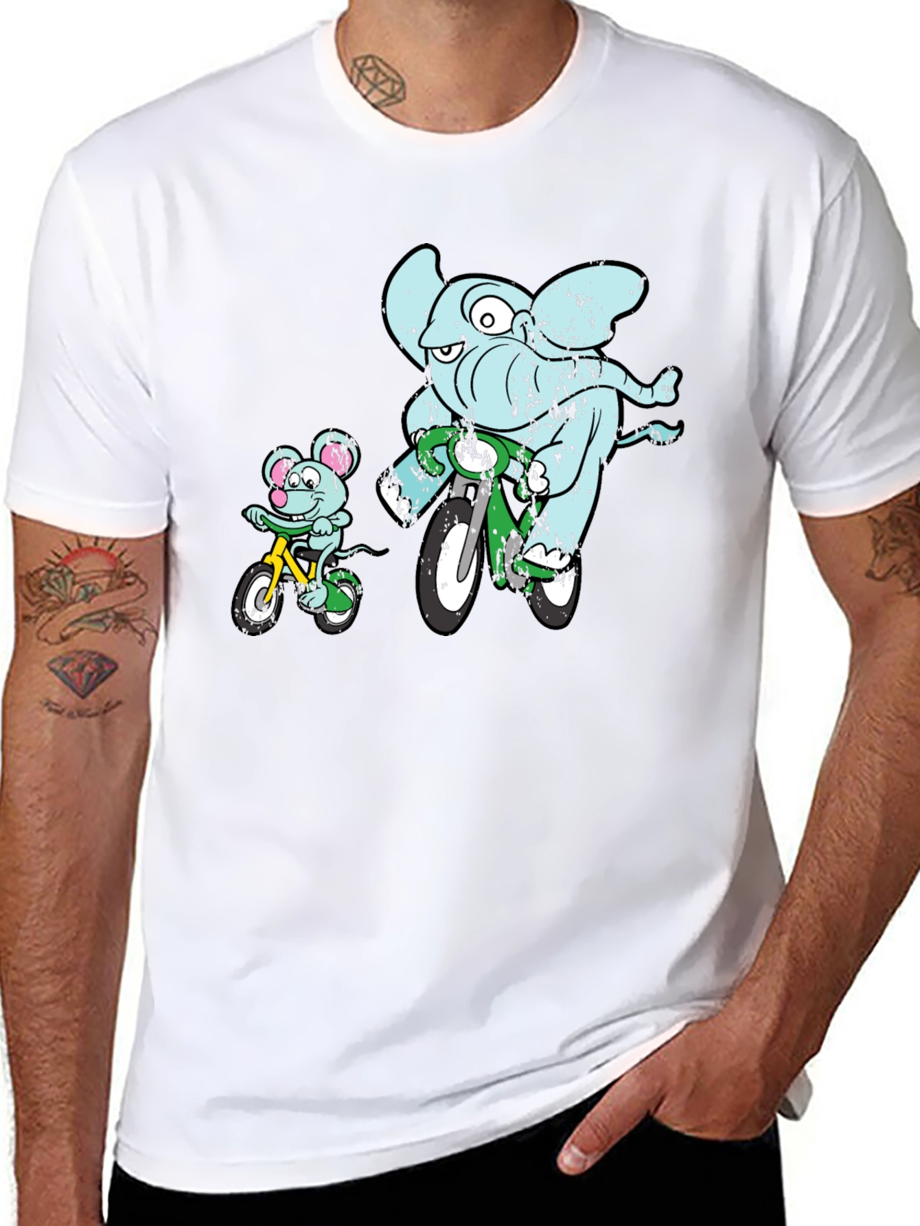 Elephant and Mouse Bicycle Ride T-Shirt - Black