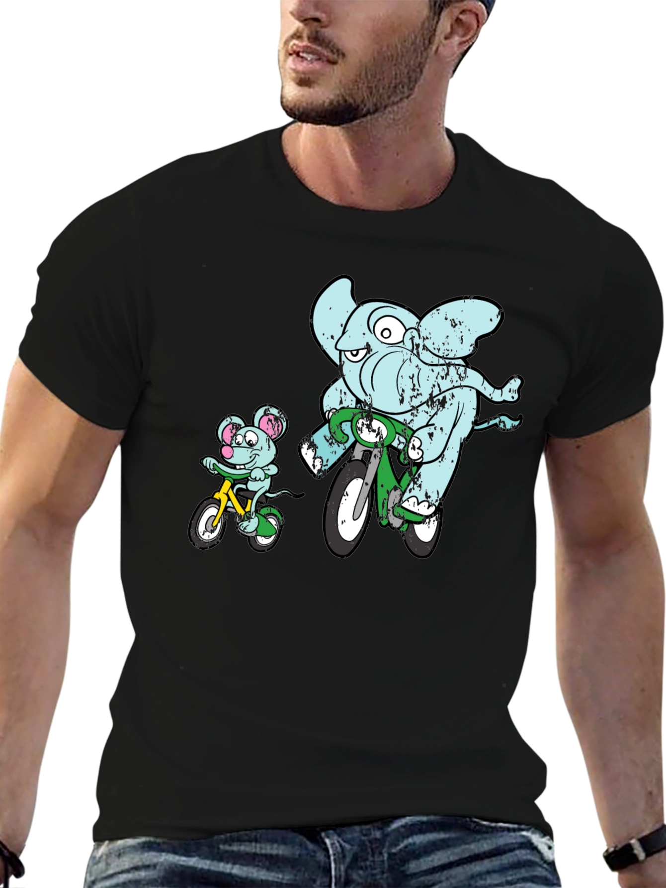 Elephant and Mouse Bicycle Ride T-Shirt - Black