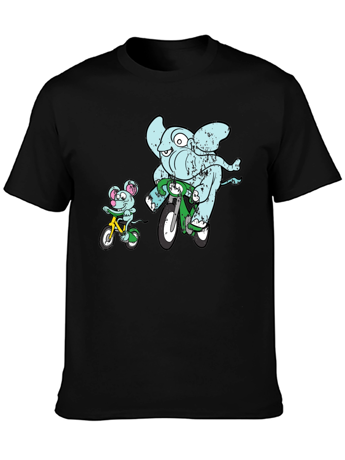 Elephant and Mouse Bicycle Ride T-Shirt - Black