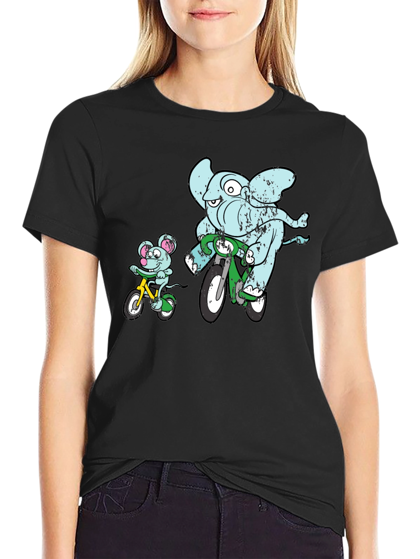 Elephant and Mouse Bicycle Ride T-Shirt - Black