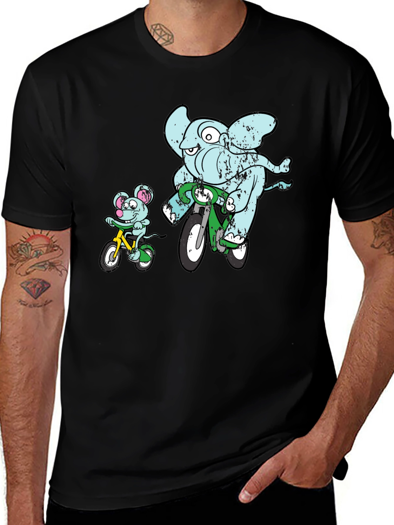 Elephant and Mouse Bicycle Ride T-Shirt - Black