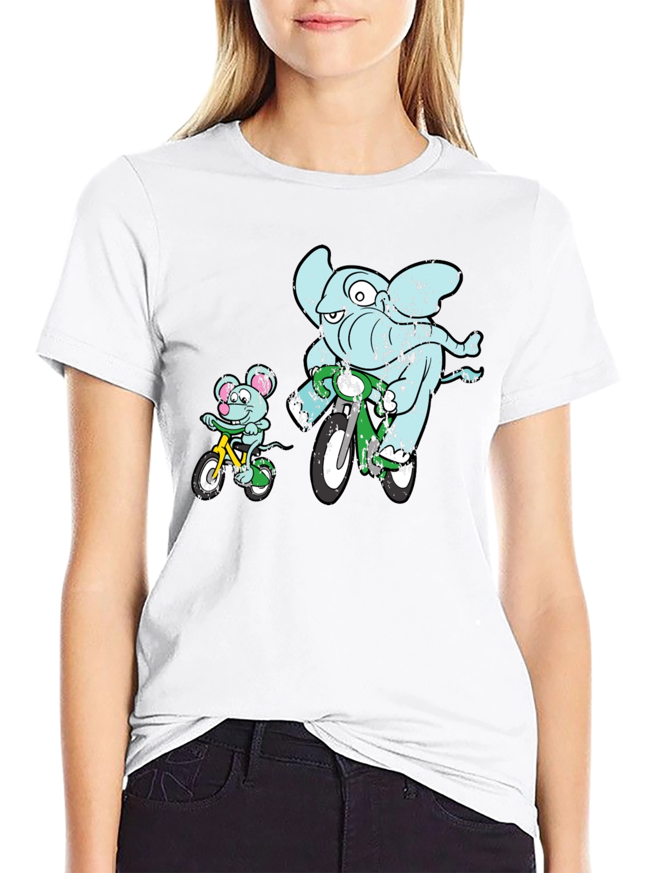 Elephant and Mouse Bicycle Ride T-Shirt - Black