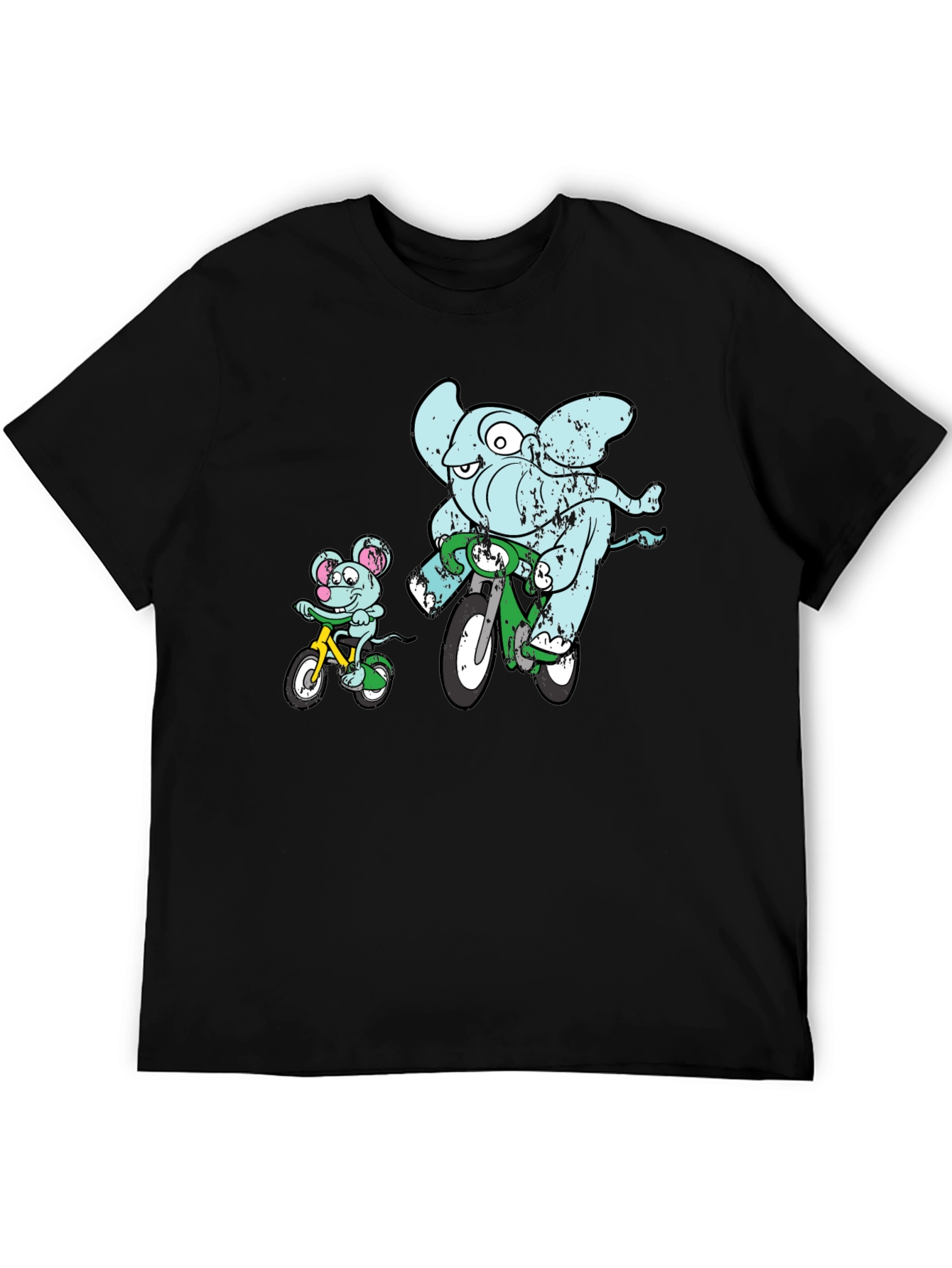 Elephant and Mouse Bicycle Ride T-Shirt - Black