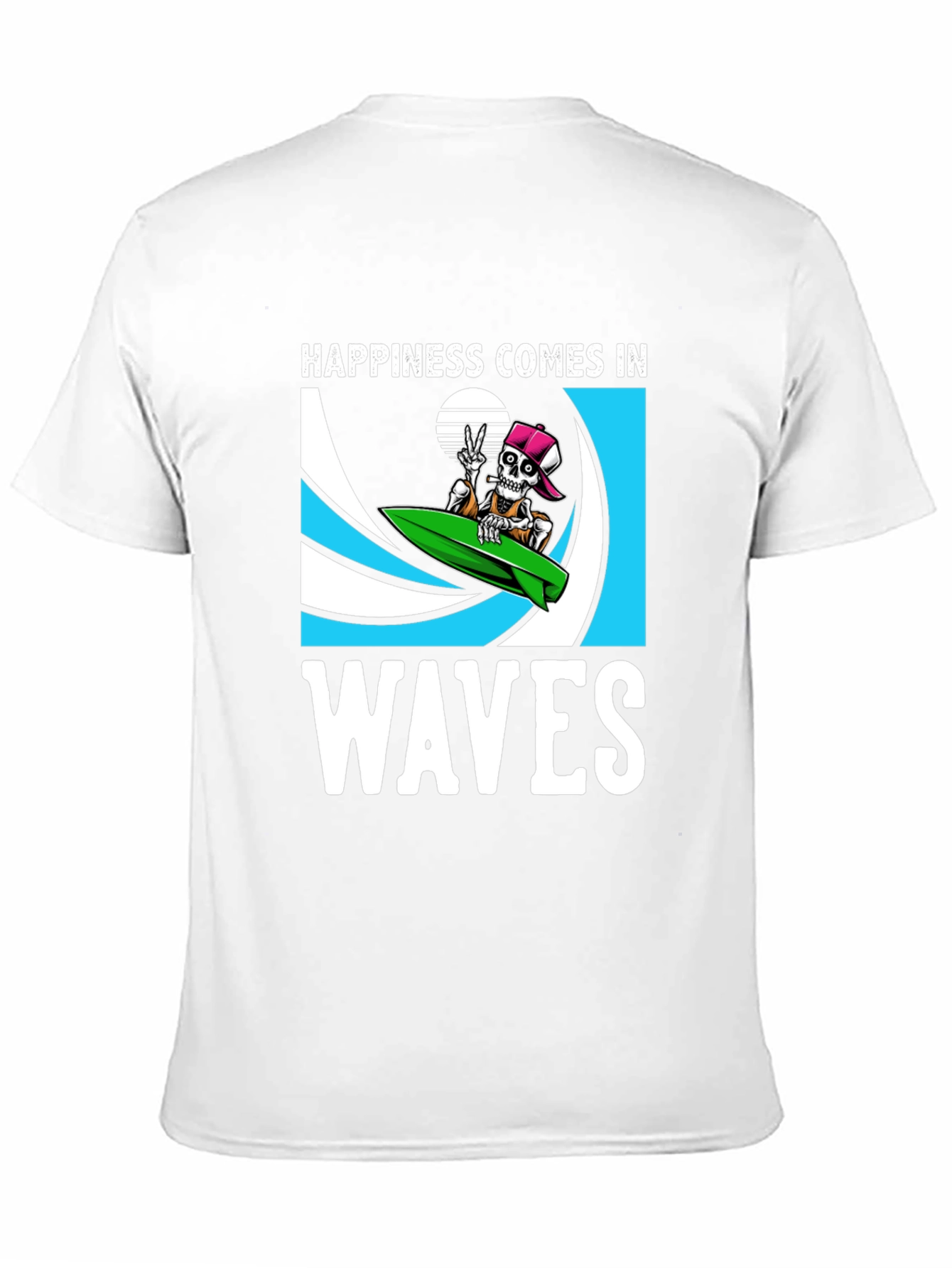 Happiness Comes In Waves Skeleton Surfer T-Shirt