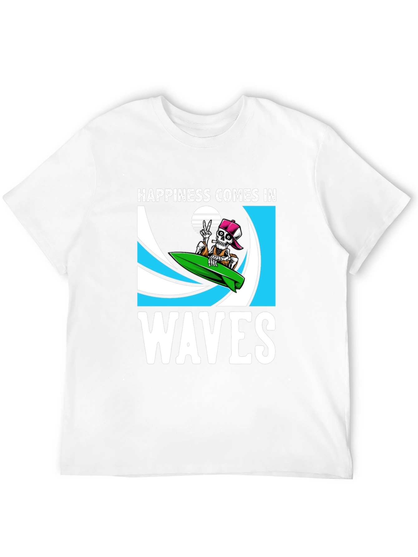 Happiness Comes In Waves Skeleton Surfer T-Shirt