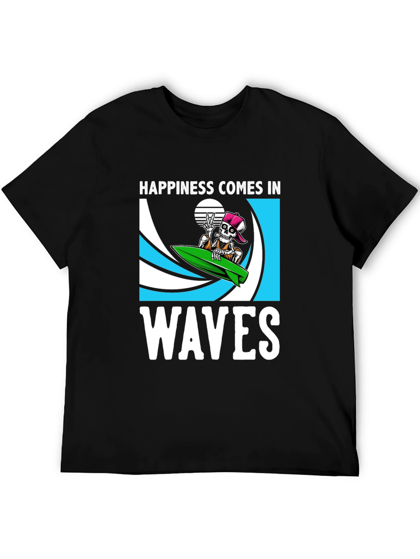 Happiness Comes In Waves Skeleton Surfer T-Shirt