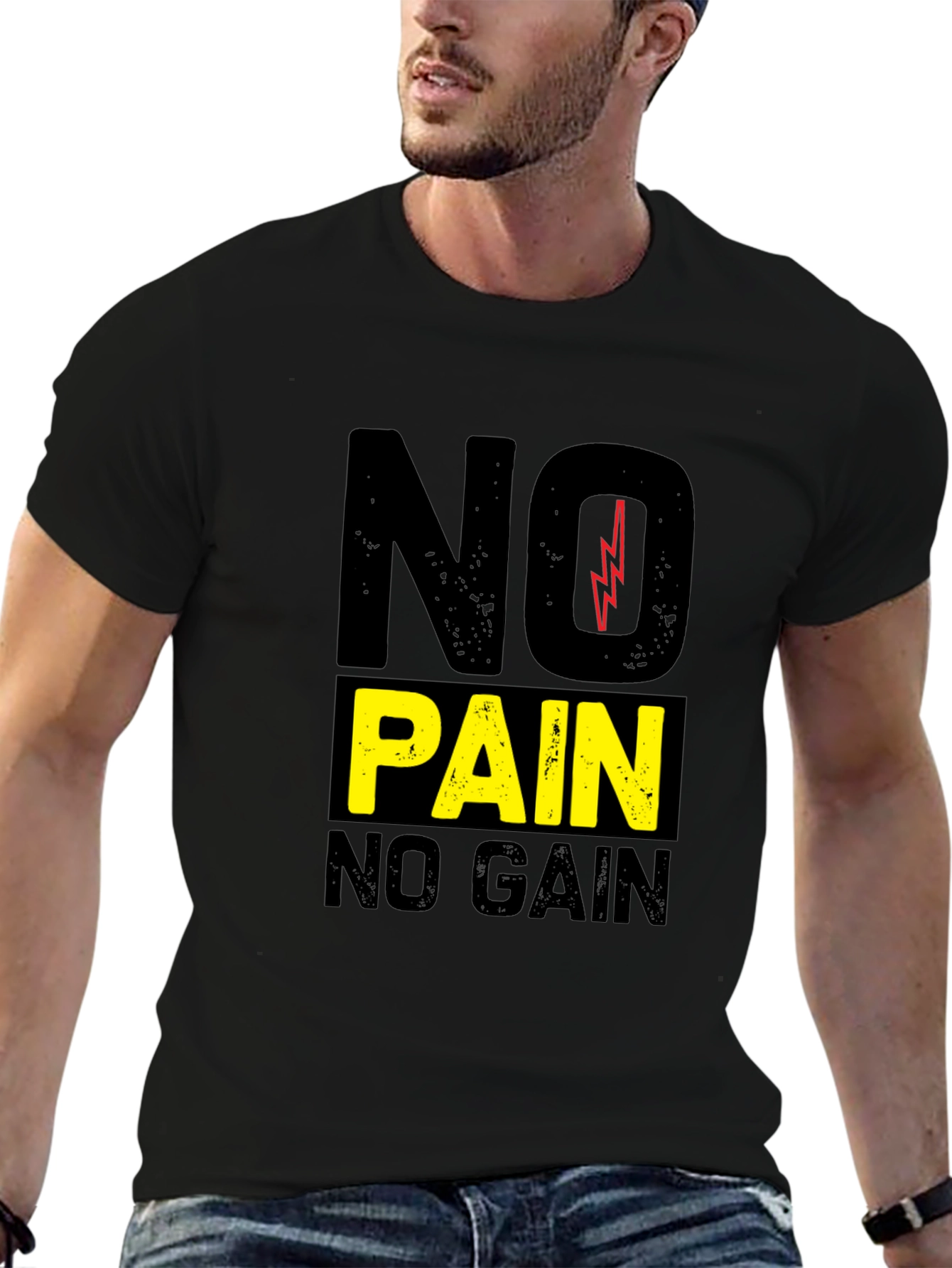 No Pain No Gain Black Graphic T-Shirt