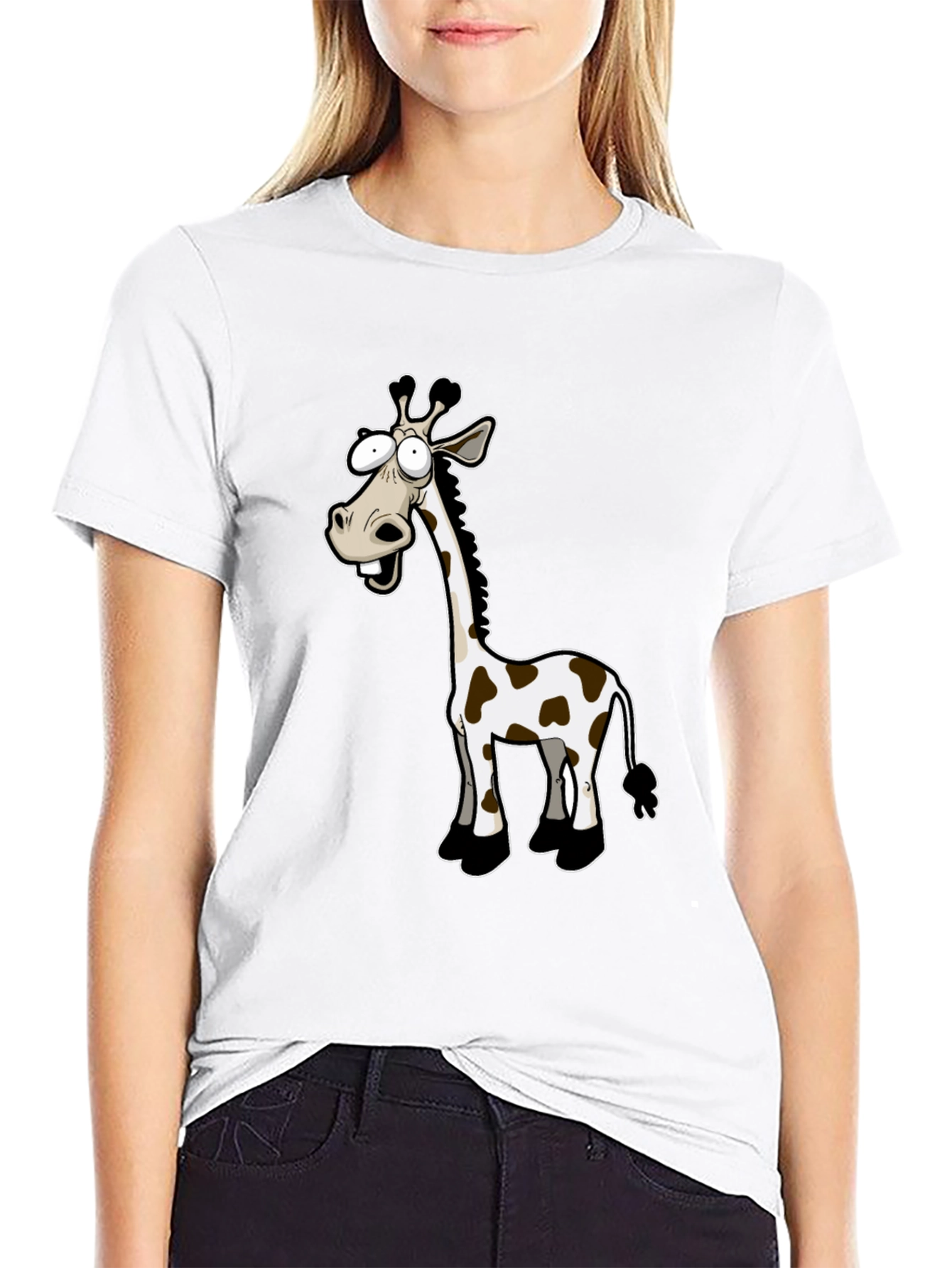 Cartoon Giraffe Black T-Shirt