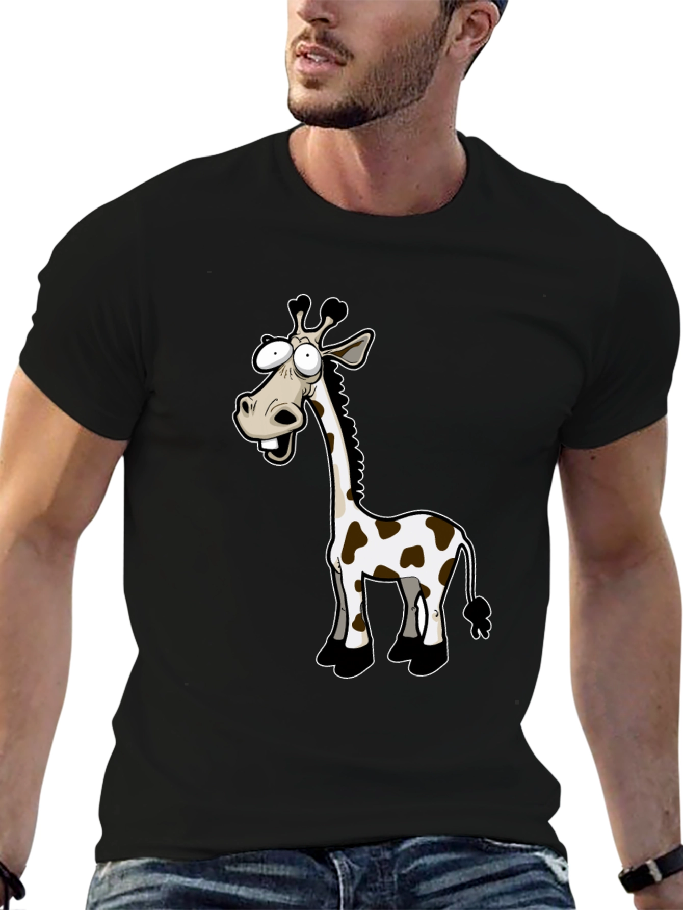 Cartoon Giraffe Black T-Shirt
