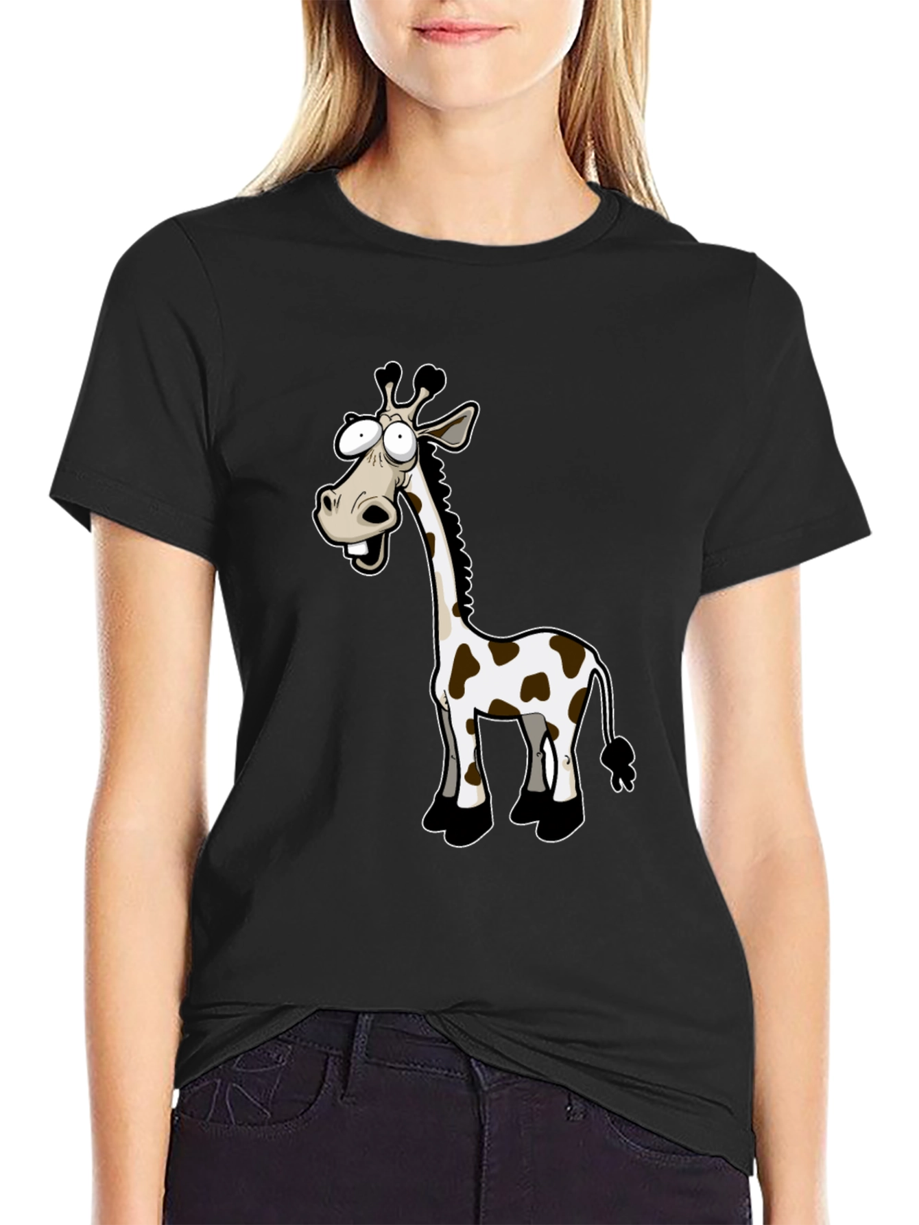 Cartoon Giraffe Black T-Shirt