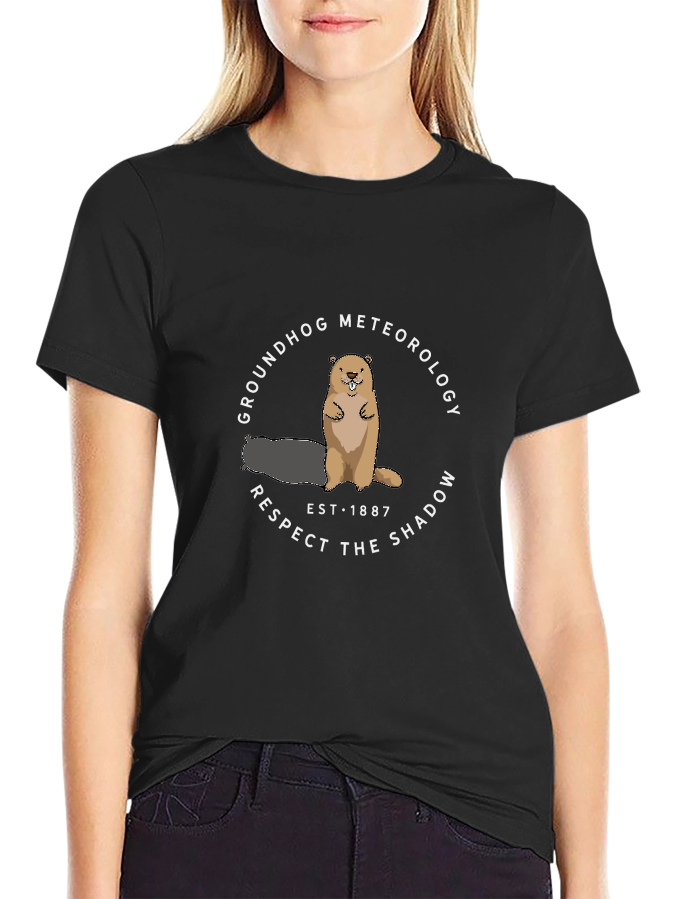 Groundhog Meteorology Respect the Shadow Black T-Shirt