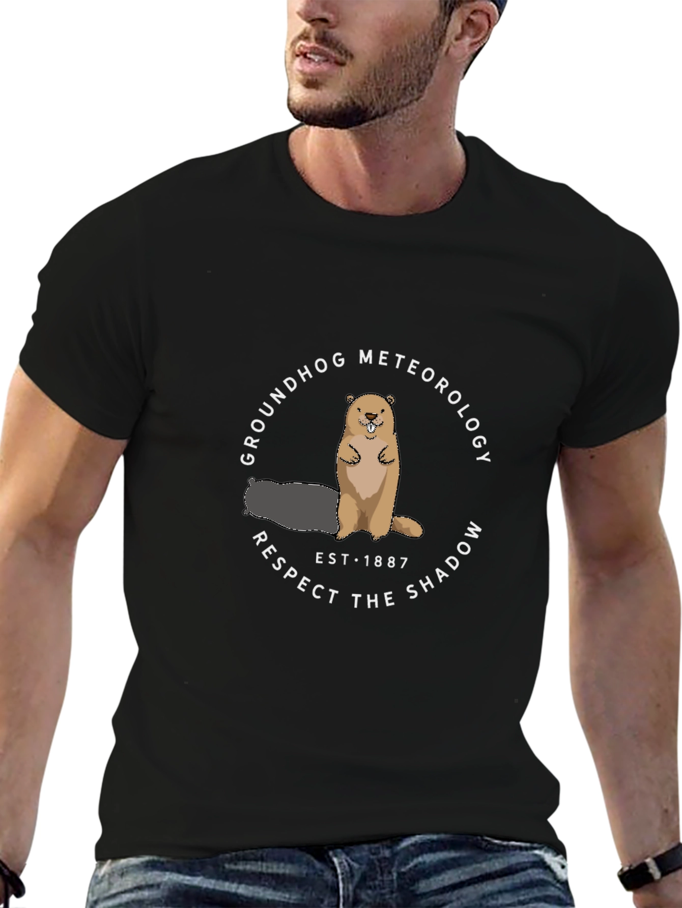 Groundhog Meteorology Respect the Shadow Black T-Shirt