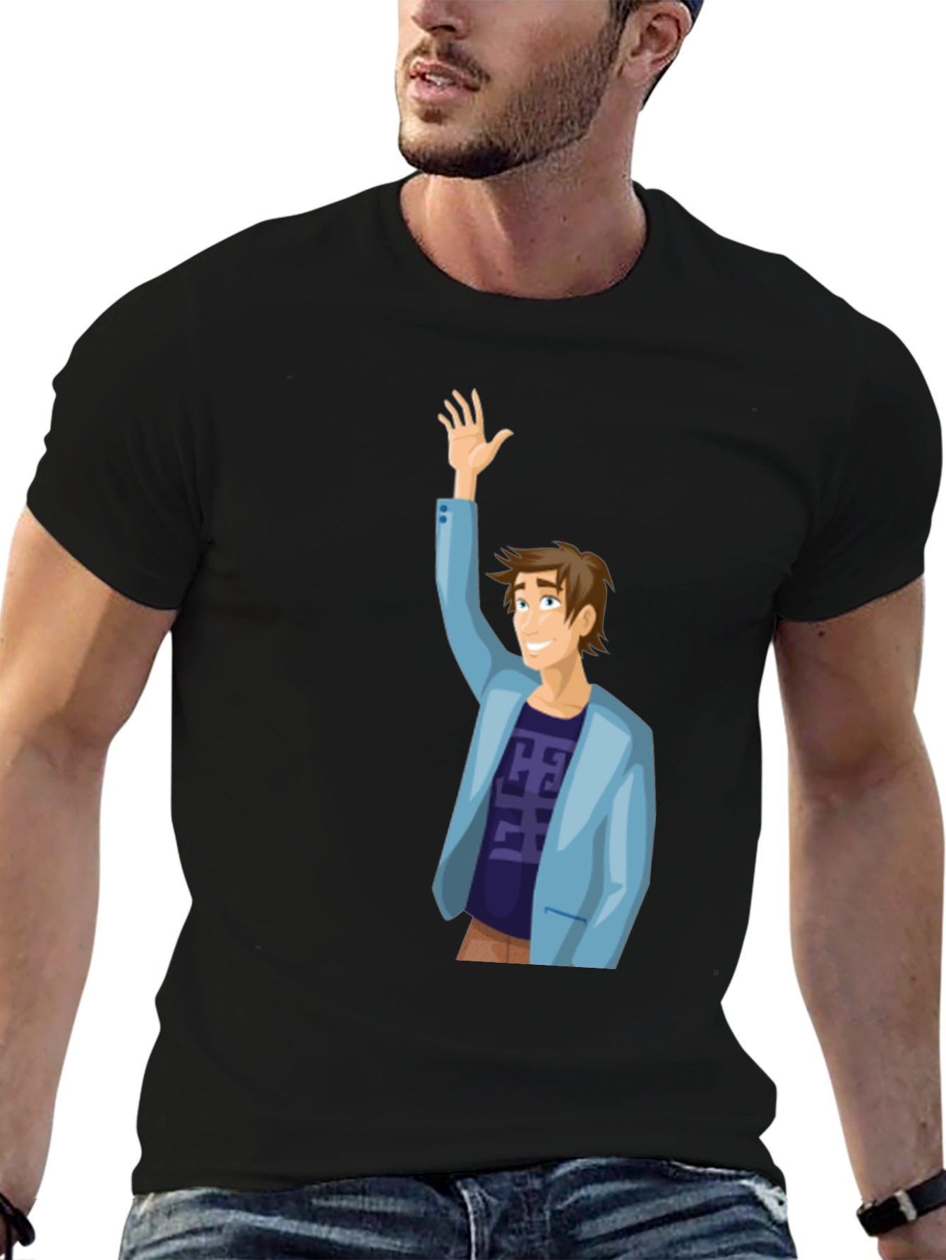 Cartoon Man Graphic T-Shirt - Black