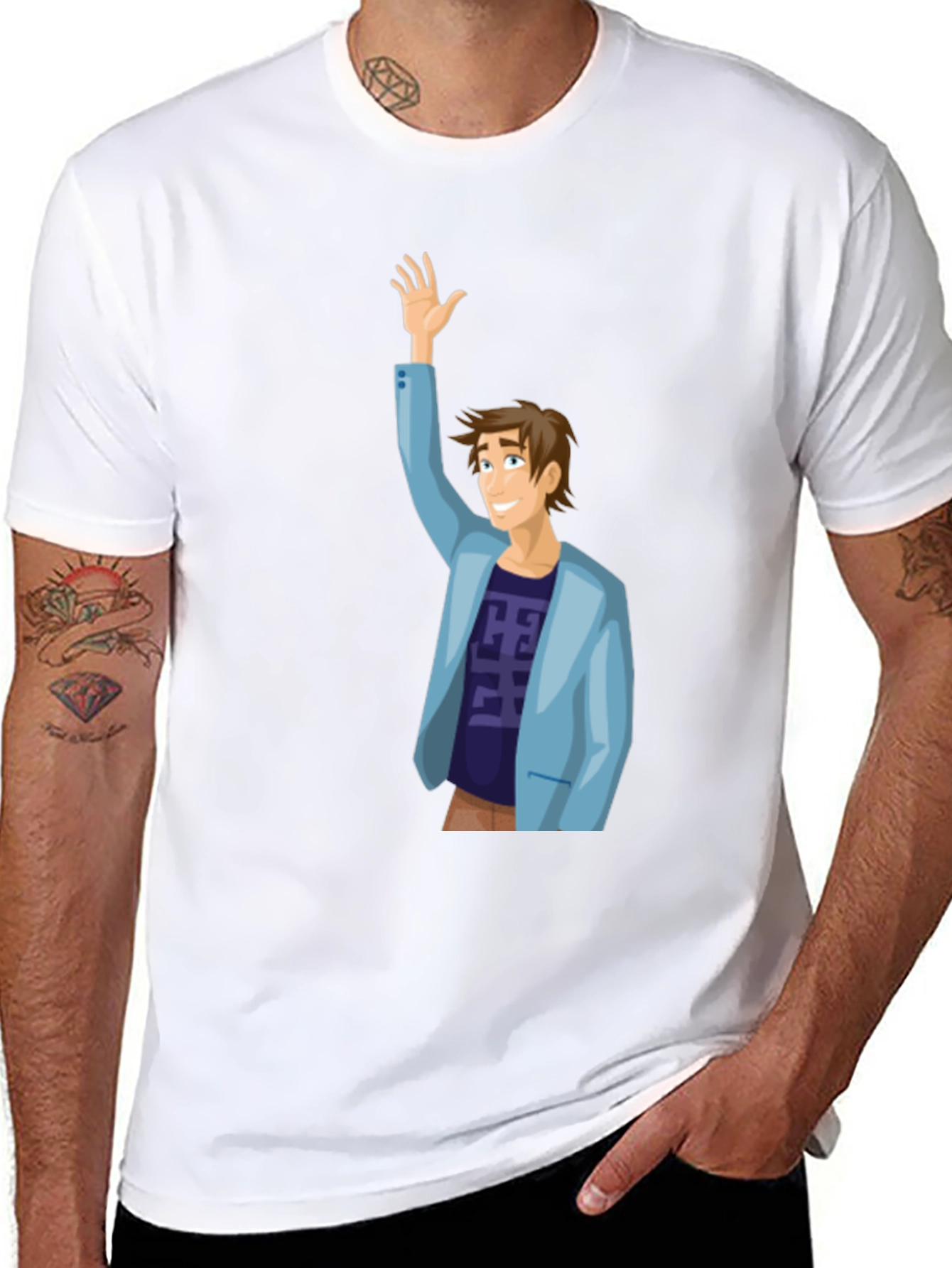 Cartoon Man Graphic T-Shirt - Black