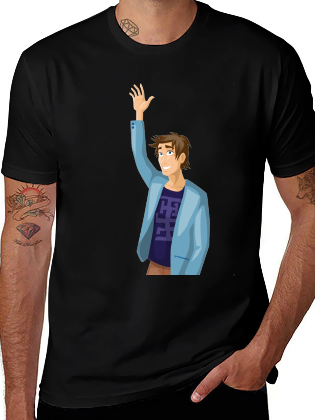 Cartoon Man Graphic T-Shirt - Black