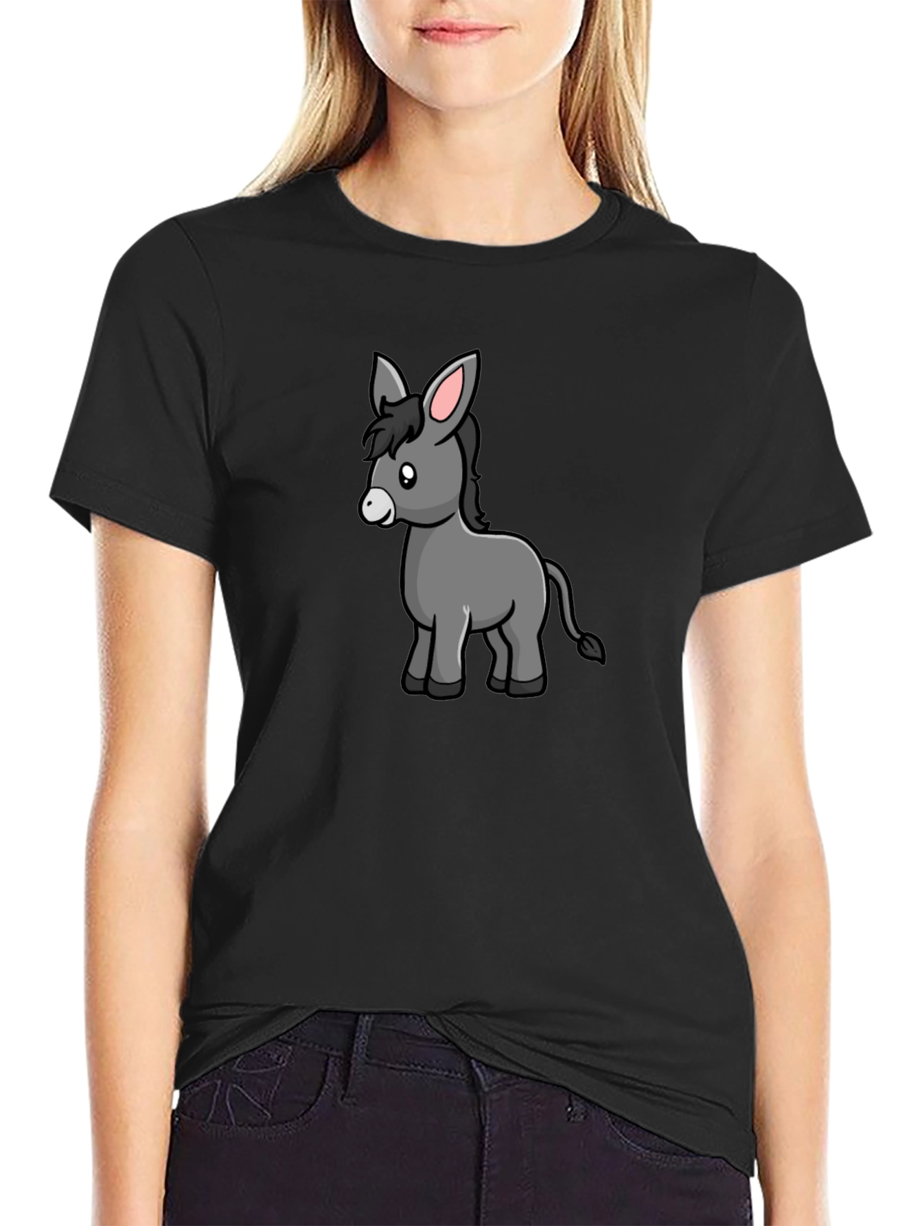 Cartoon Donkey Black T-Shirt