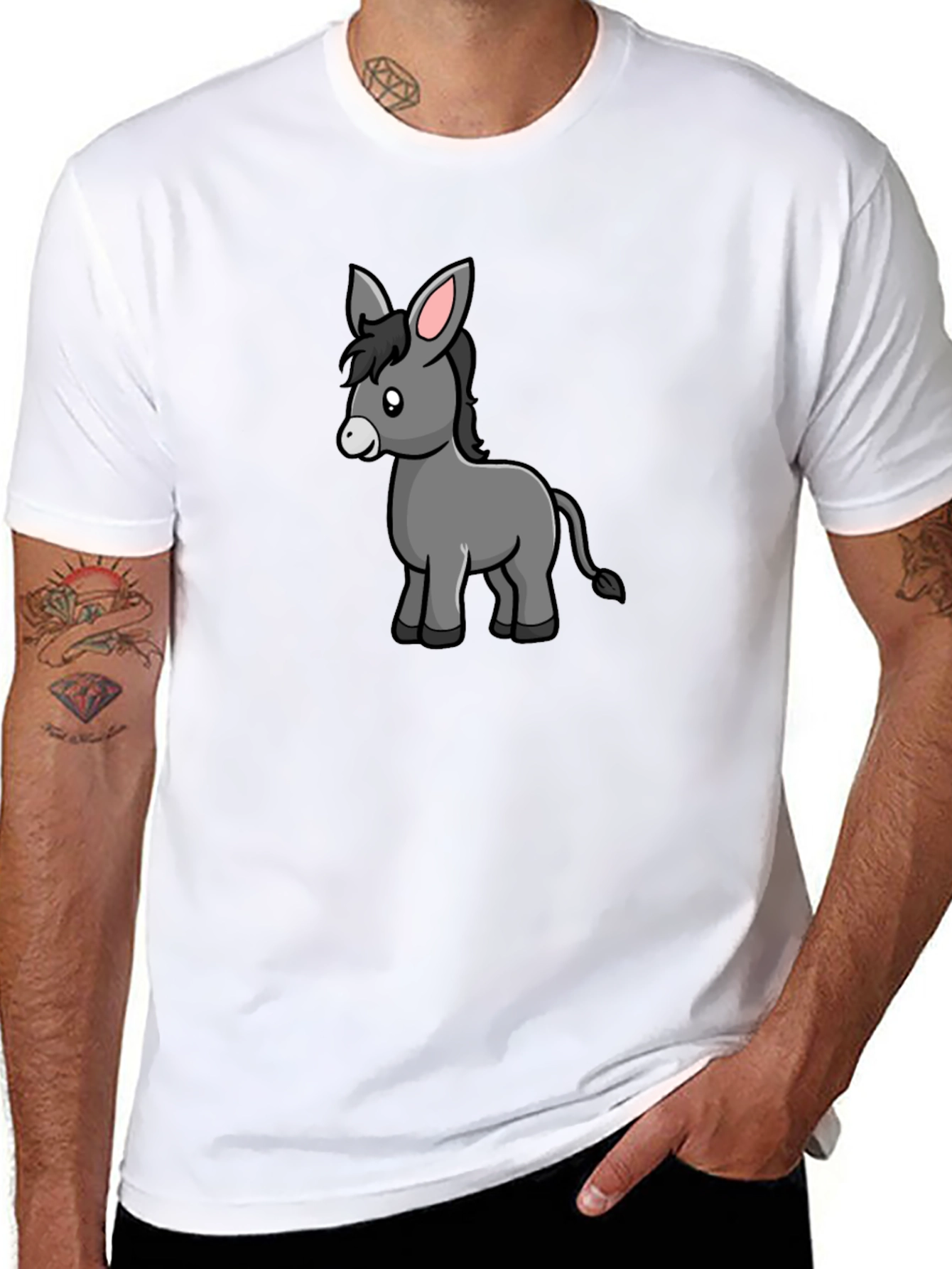 Cartoon Donkey Black T-Shirt